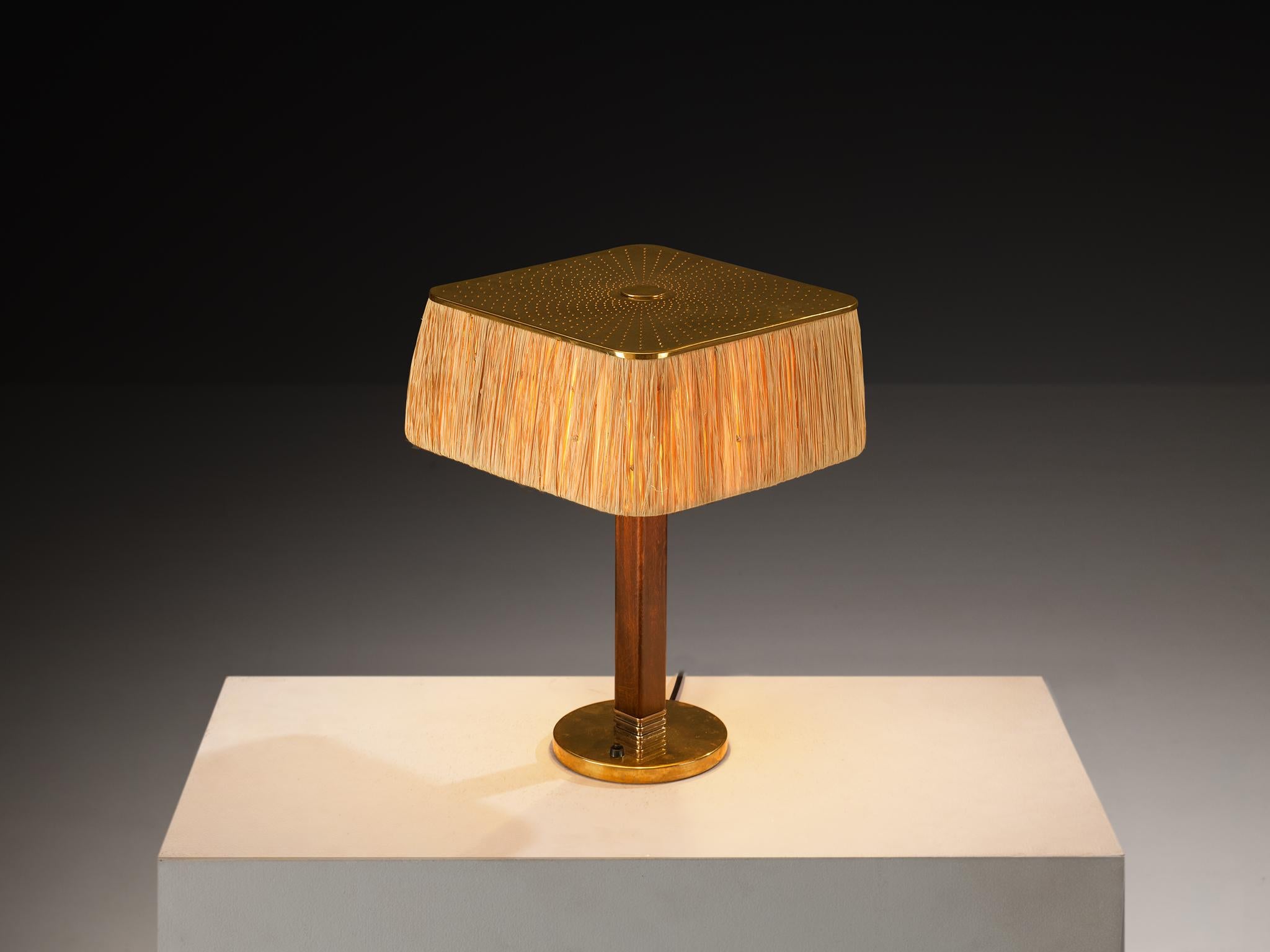 Paavo Tynell pour Taito Oy, lampe de table, modèle '5066', laiton, hêtre, paille, Finlande, années 1950

Cette lampe de table excentrique est un plaisir visuel à plusieurs sens et est conçue par le designer visionnaire Design/One Paavo Tynell.