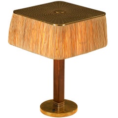 Paavo Tynell for Taito Oy '5066' Table Lamp in Perforated Brass and Straw