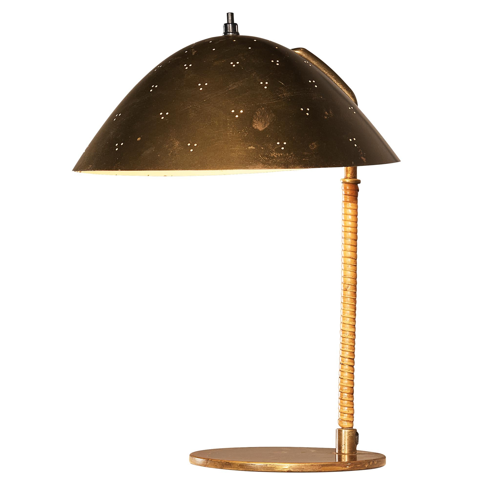 Paavo Tynell for Taito Oy '9209' Table Lamp in Brass and Cane For Sale