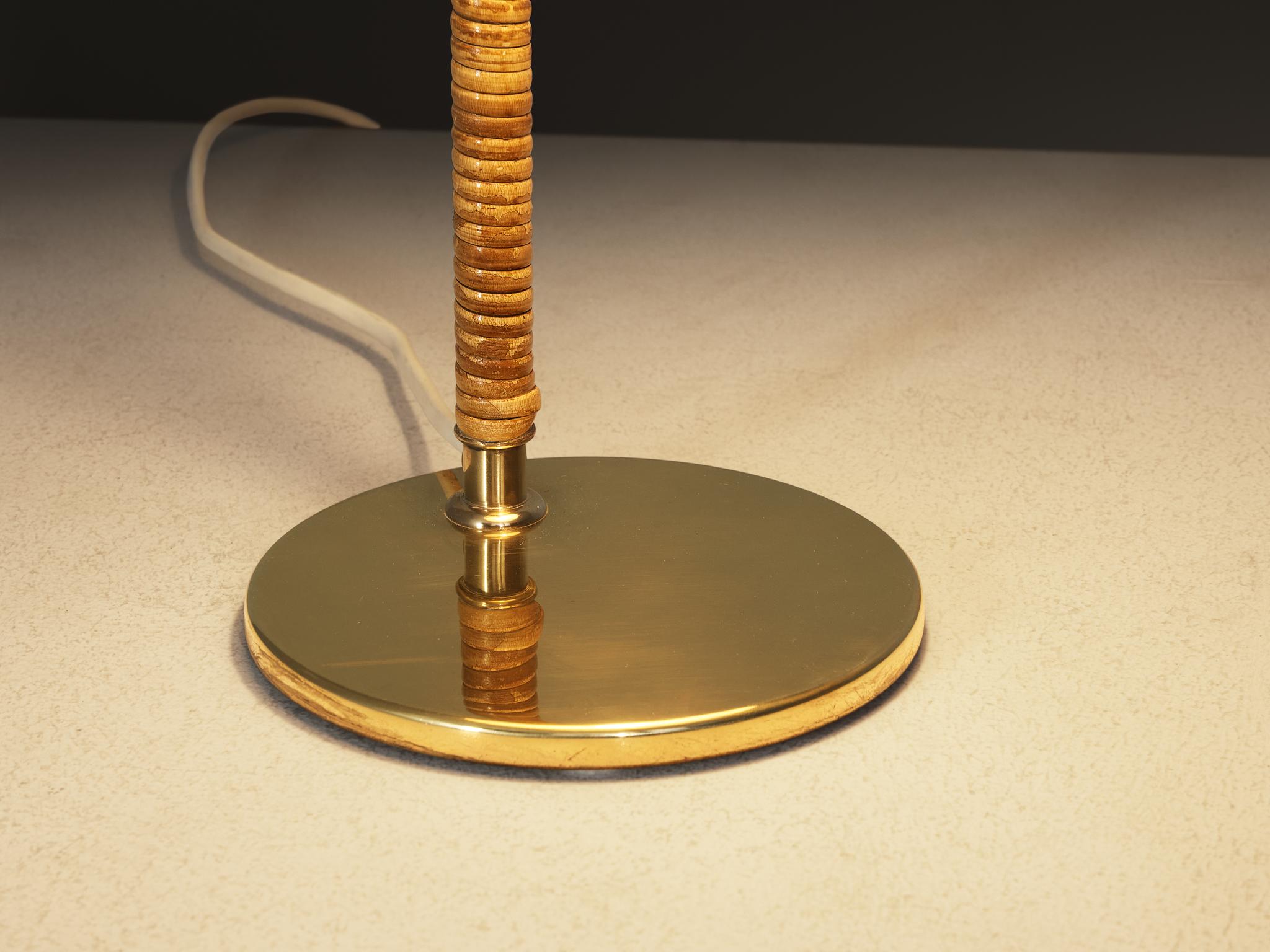 Finnish Paavo Tynell for Taito Oy '9209' Table Lamps in Brass and Cane For Sale
