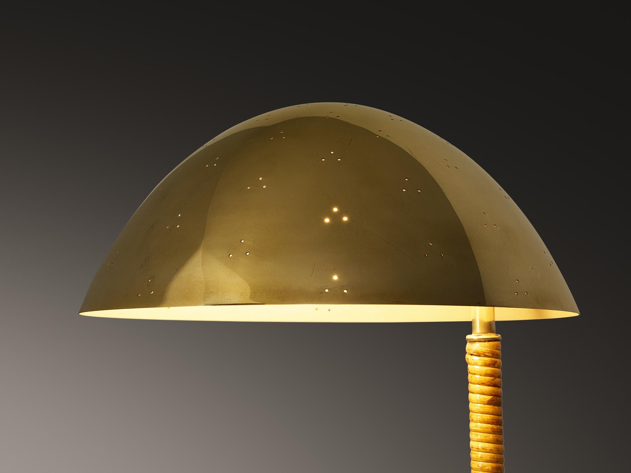 Mid-20th Century Paavo Tynell for Taito Oy '9209' Table Lamps in Brass and Cane For Sale