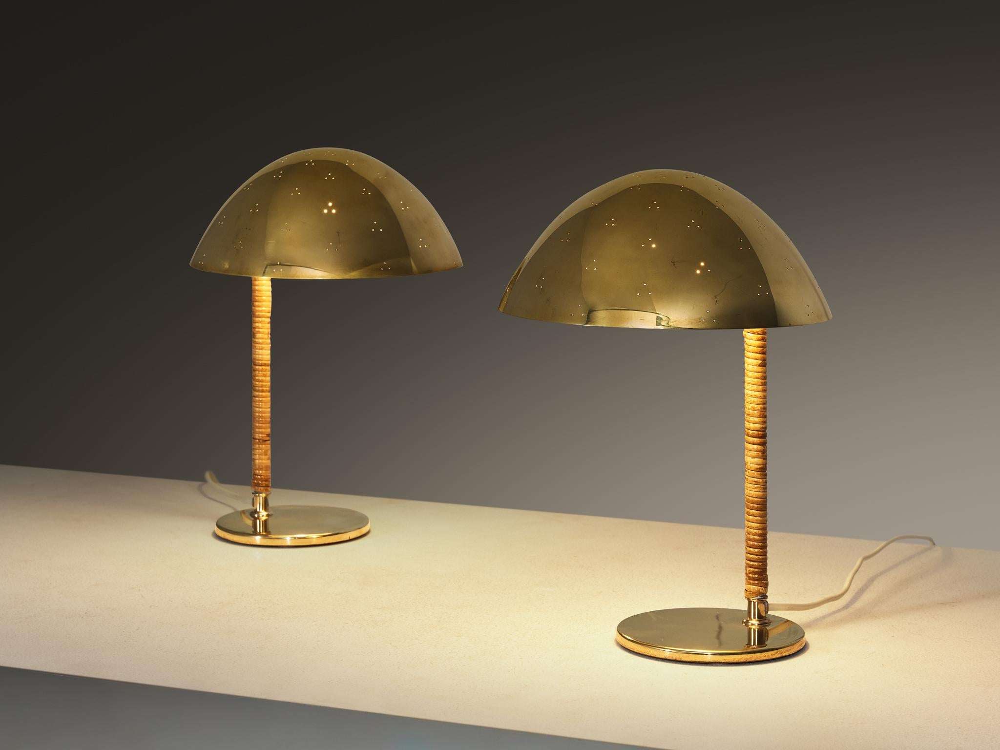 Paavo Tynell for Taito Oy '9209' Table Lamps in Brass and Cane For Sale 1