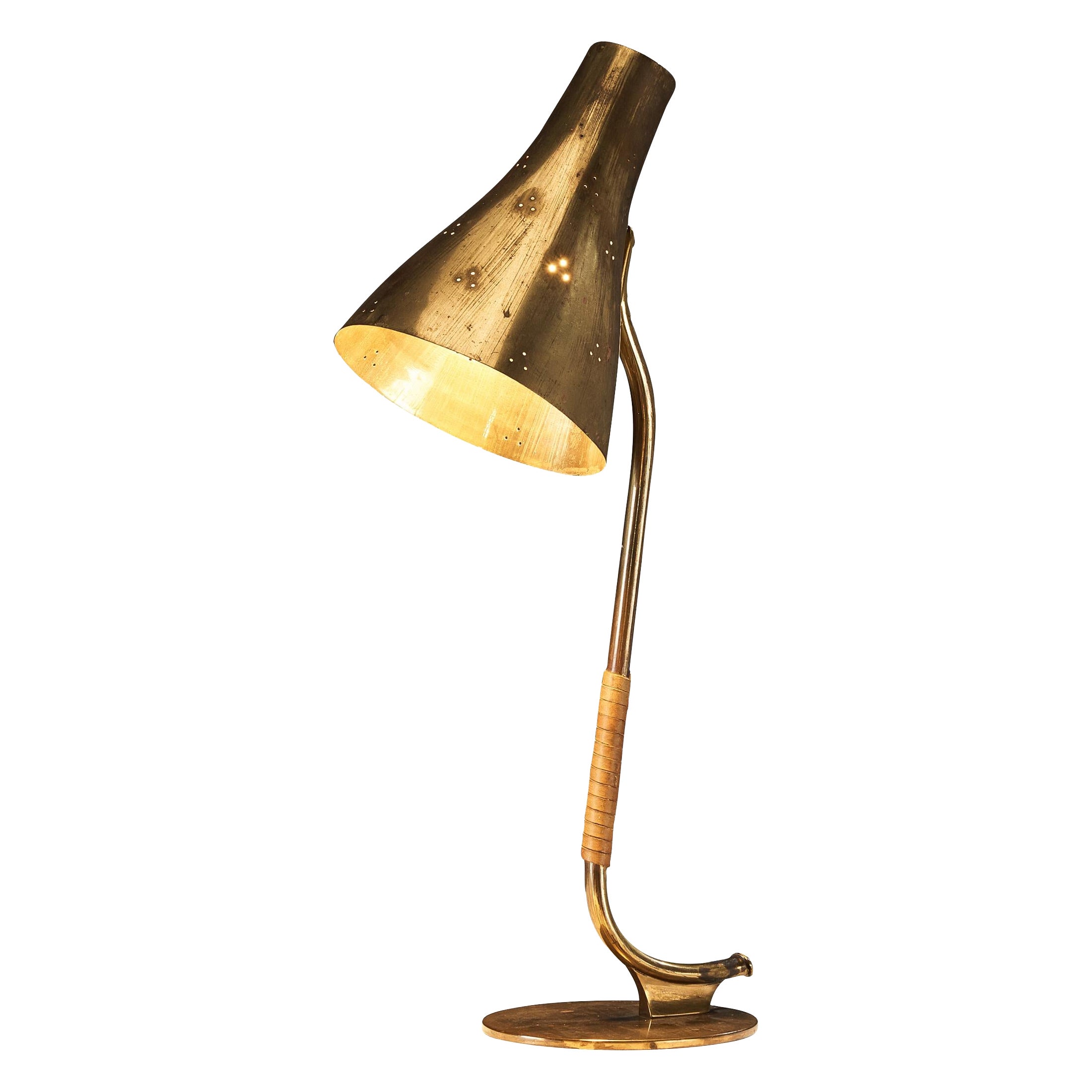 Paavo Tynell for Taito Oy '9212B' Table Lamp in Brass and Leather