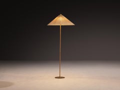 Paavo Tynell for Taito Oy '9602' Chinese Hat Floor Lamp in Cane and Brass