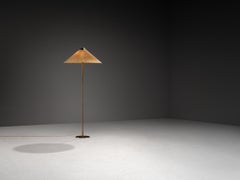 Paavo Tynell for Taito Oy '9602' Chinese Hat Floor Lamp in Cane and Brass