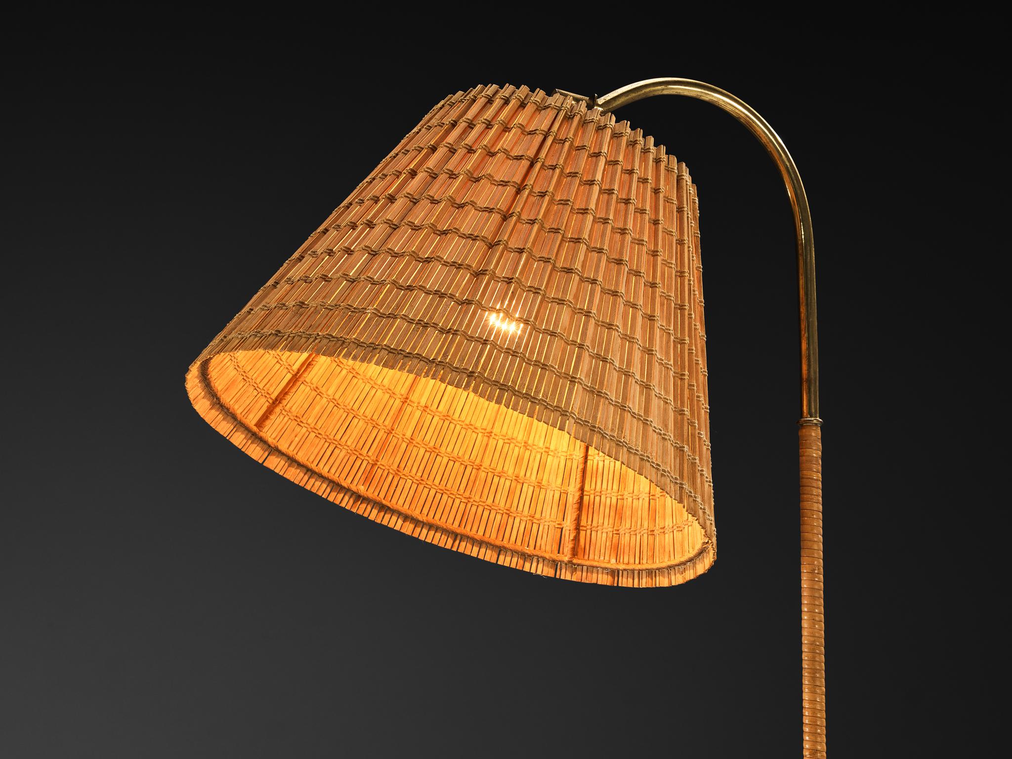 Scandinavian Modern Paavo Tynell for Taito Oy '9609' Floor Lamp in Cane and Brass For Sale