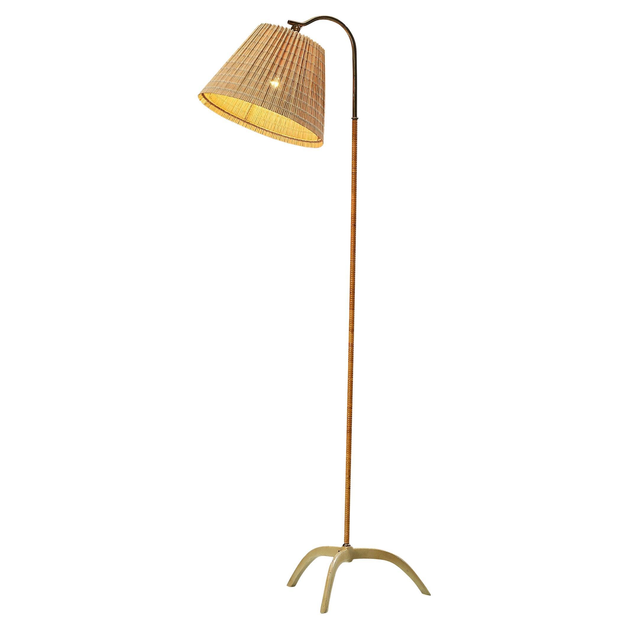 Paavo Tynell for Taito Oy '9609' Floor Lamp in Cane and Brass For Sale