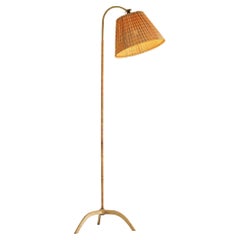 Lampada da terra '9609' in canna e ottone di Paavo Tynell per Taito Oy
