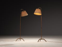 Paavo Tynell for Taito Oy '9609' Pair of Floor Lamps in Cane and Brass