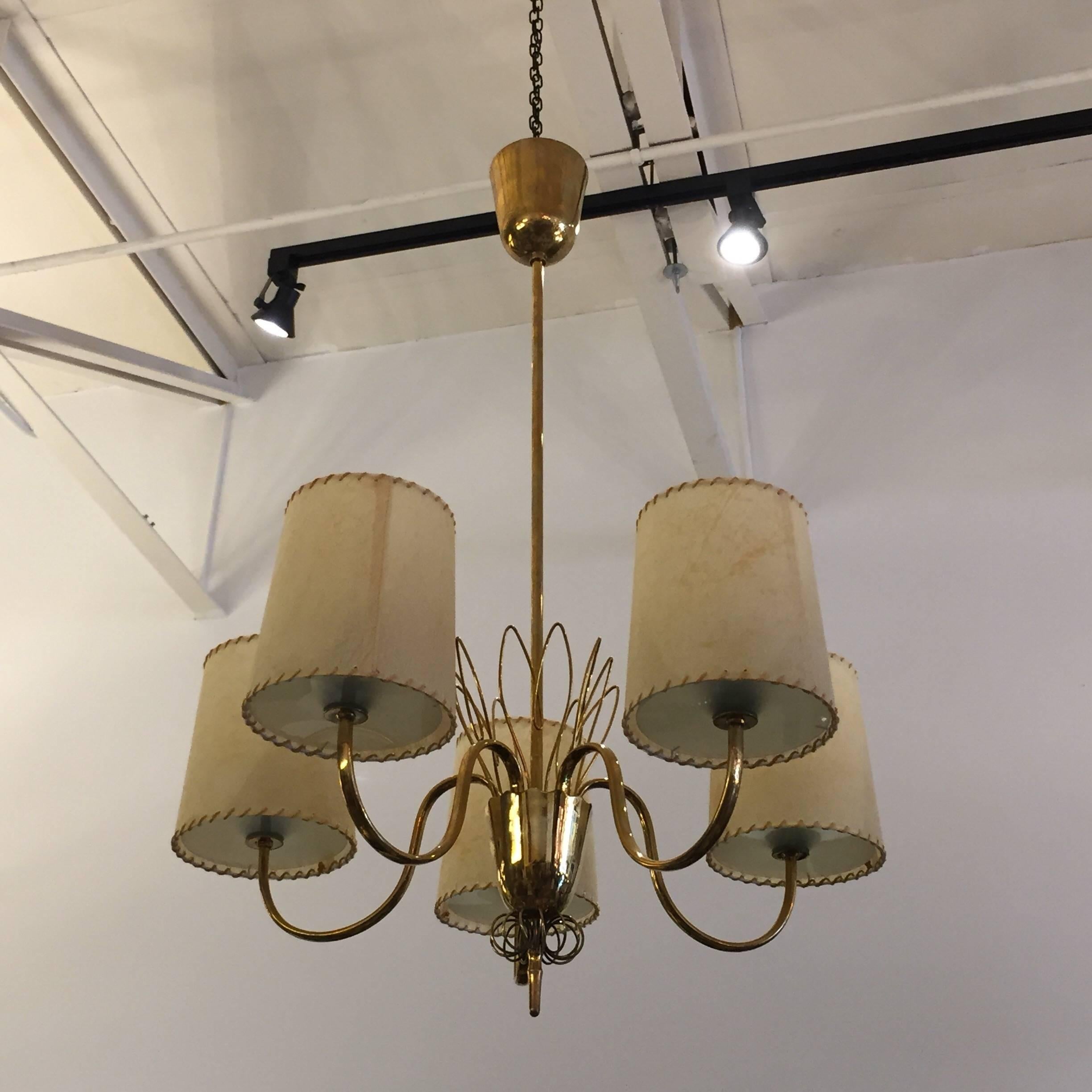 Paavo Tynell for Taito Oy Brass Chandelier, Model 9032 In Excellent Condition In East Hampton, NY