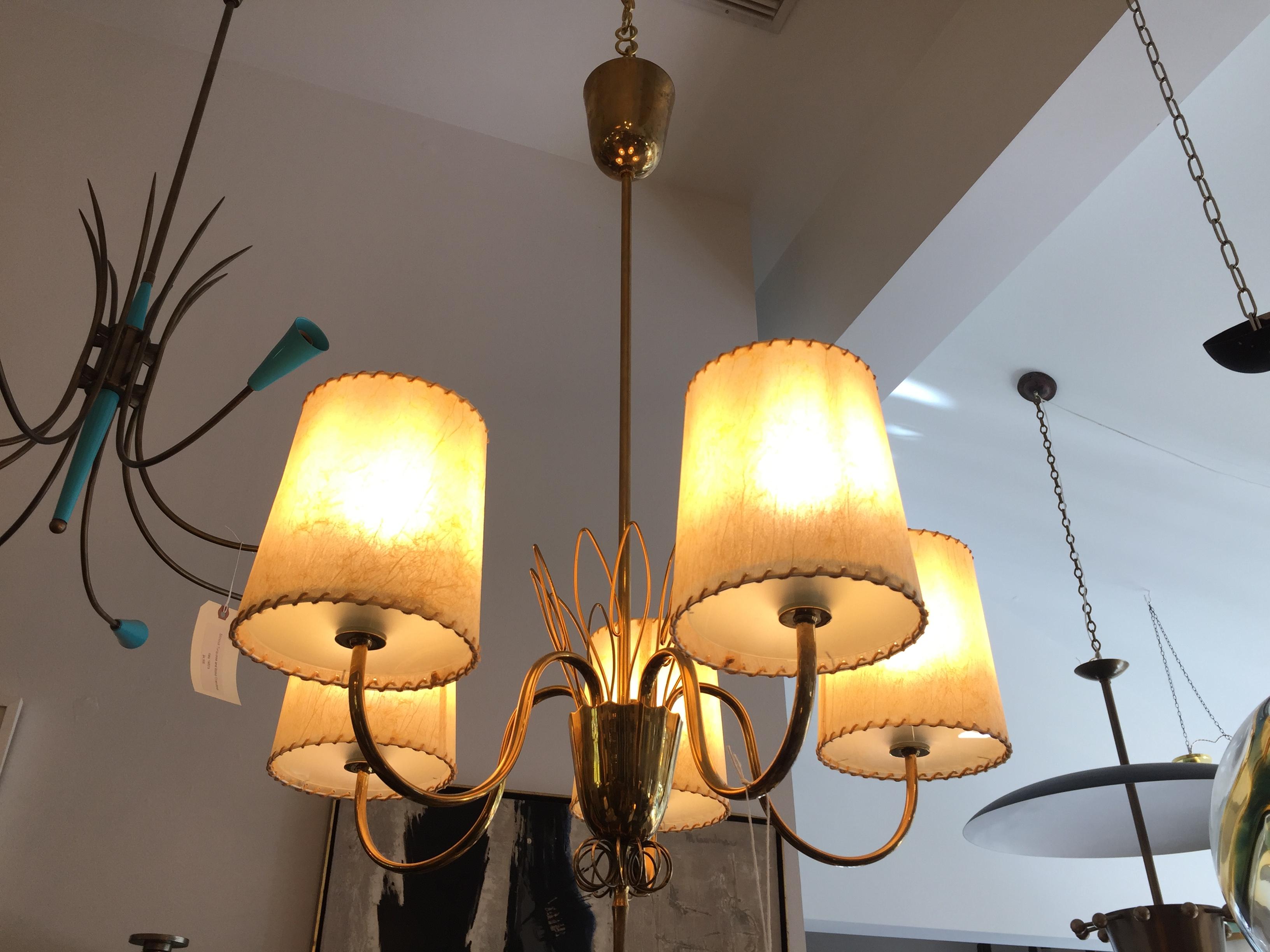 Mid-20th Century Paavo Tynell for Taito Oy Brass Chandelier, Model 9032