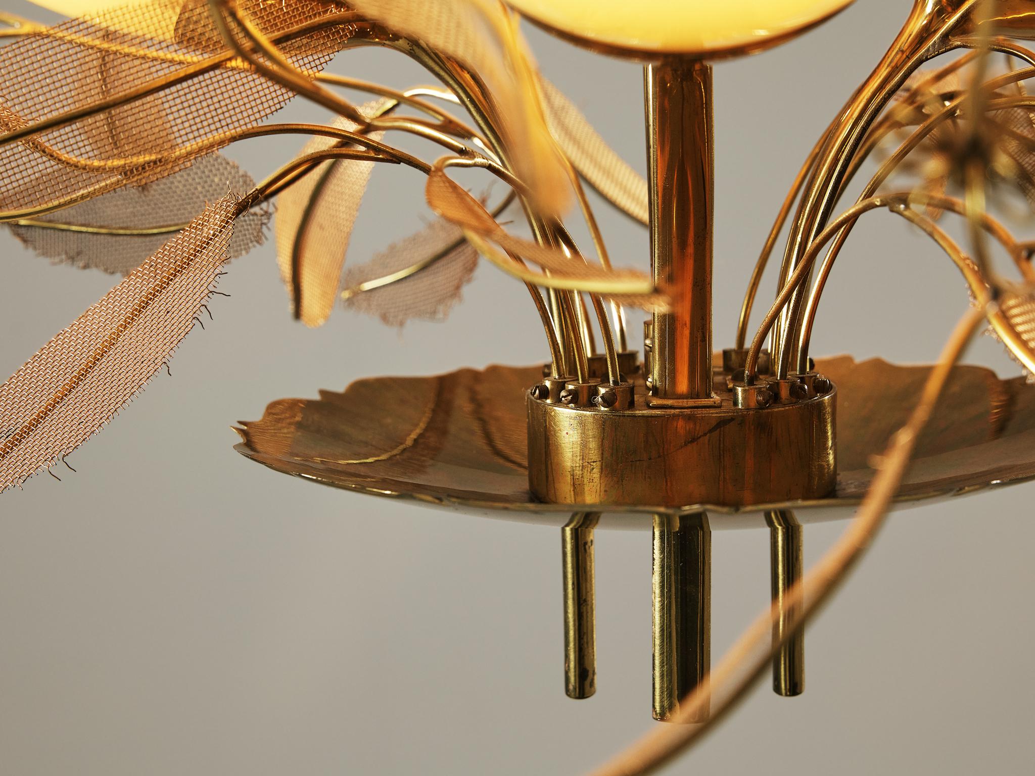 Paavo Tynell for Taito Oy 'Concerto' Chandelier in Brass and Amber Glass 5
