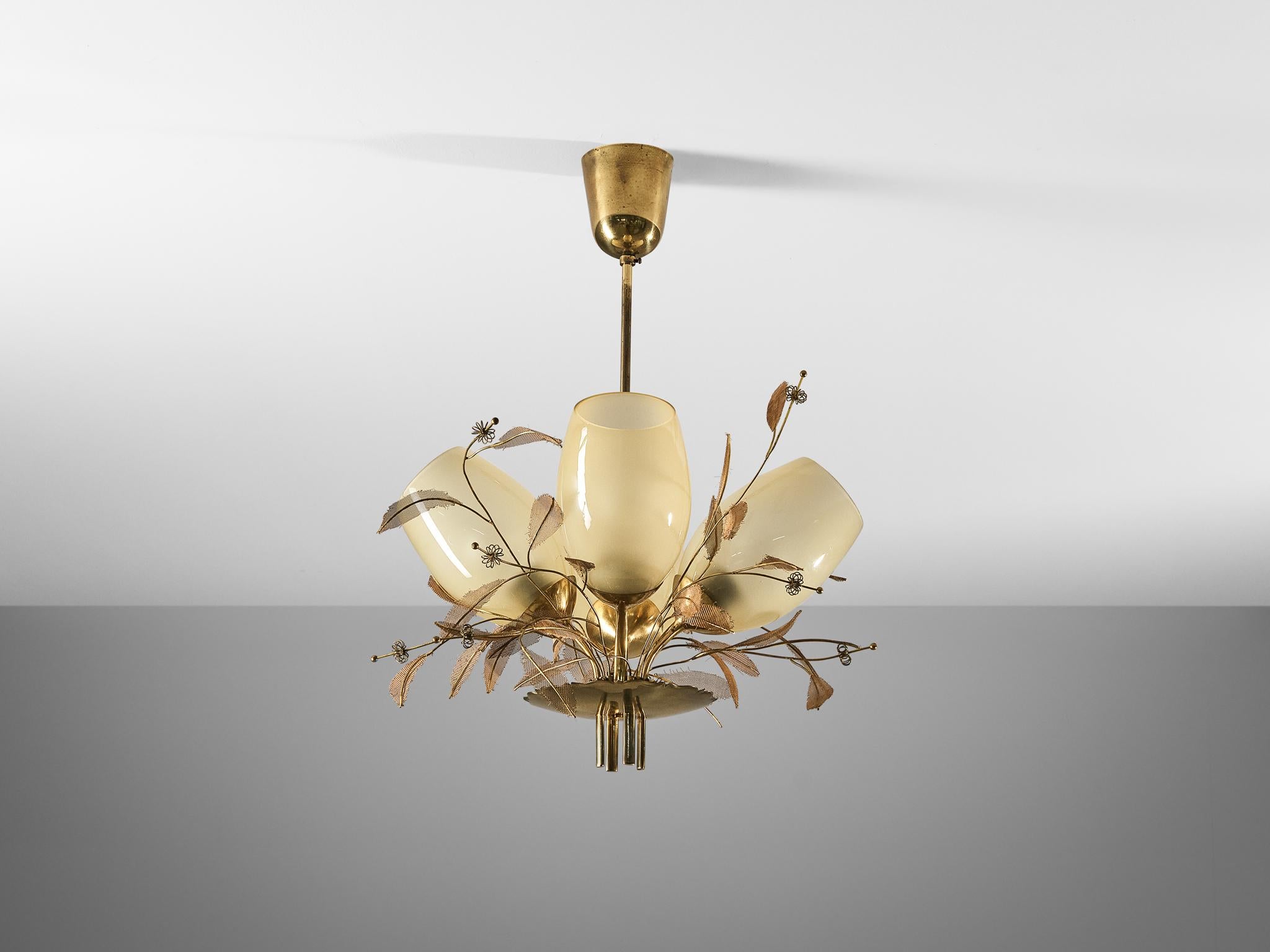 Paavo Tynell for Taito Oy 'Concerto' Chandelier in Brass and Beige Glass  For Sale 5