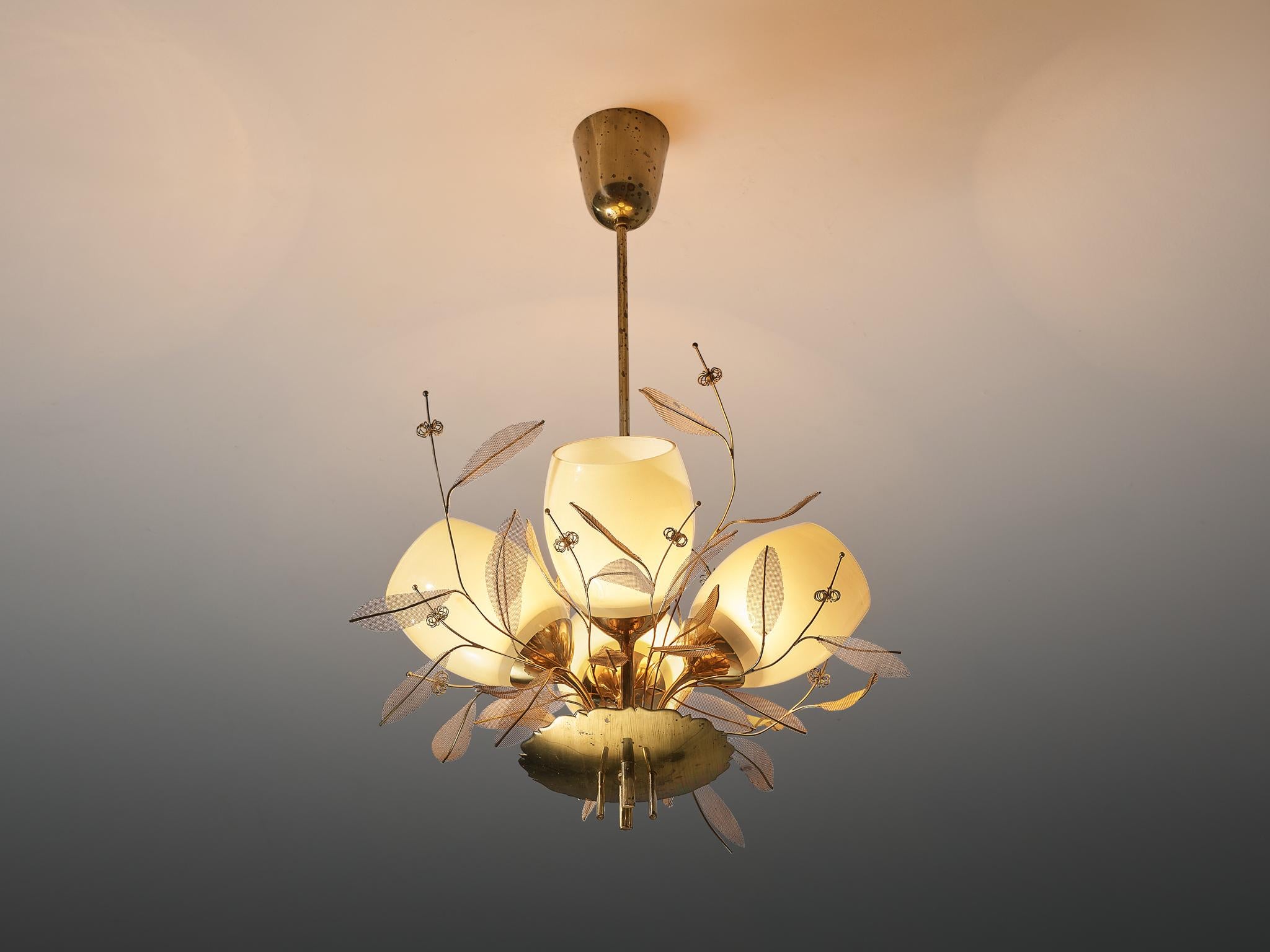 Paavo Tynell for Taito Oy 'Concerto' Chandelier in Brass and Amber Glass 4