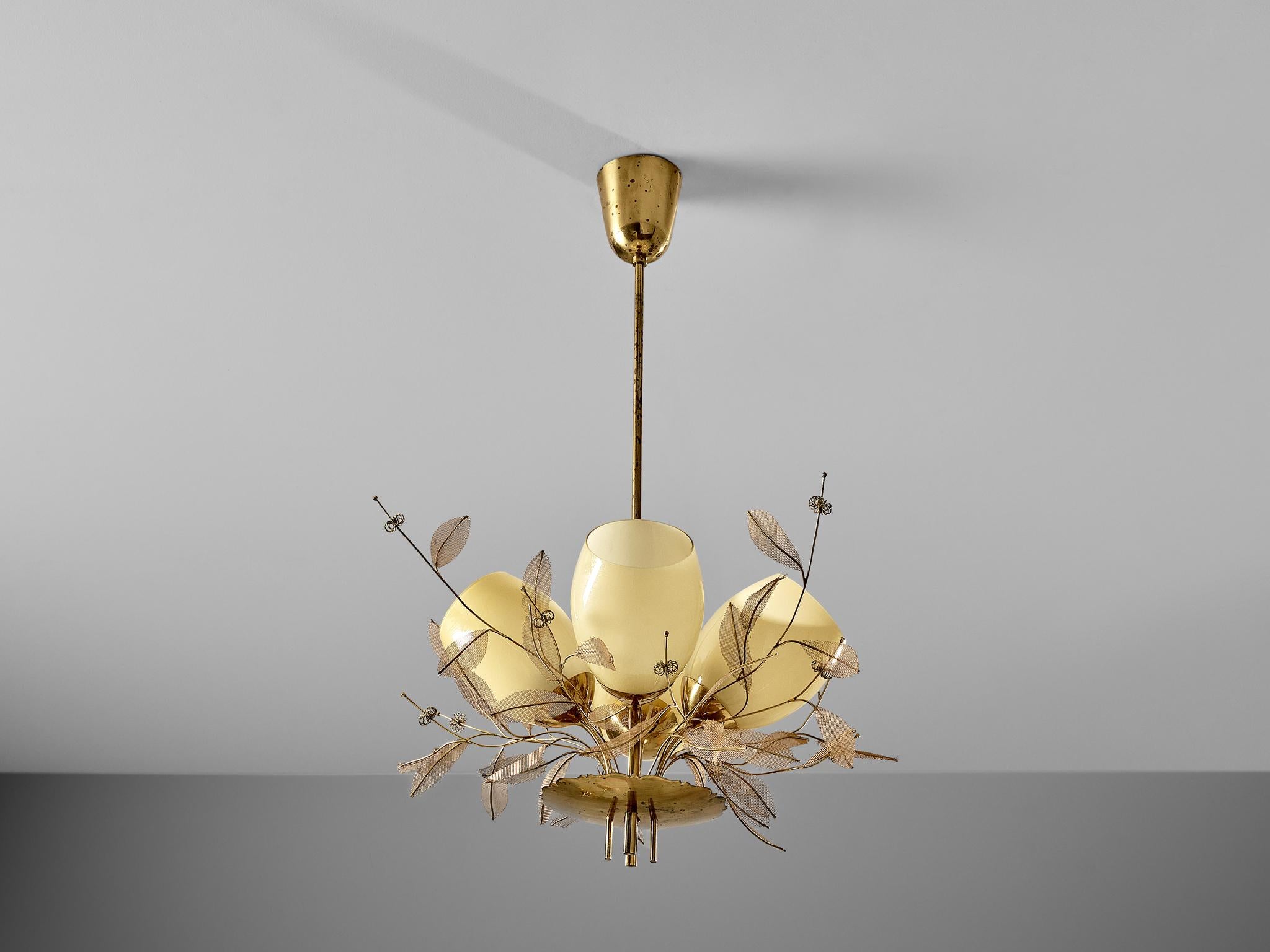 Paavo Tynell for Taito Oy 'Concerto' Chandelier in Brass and Amber Glass 6