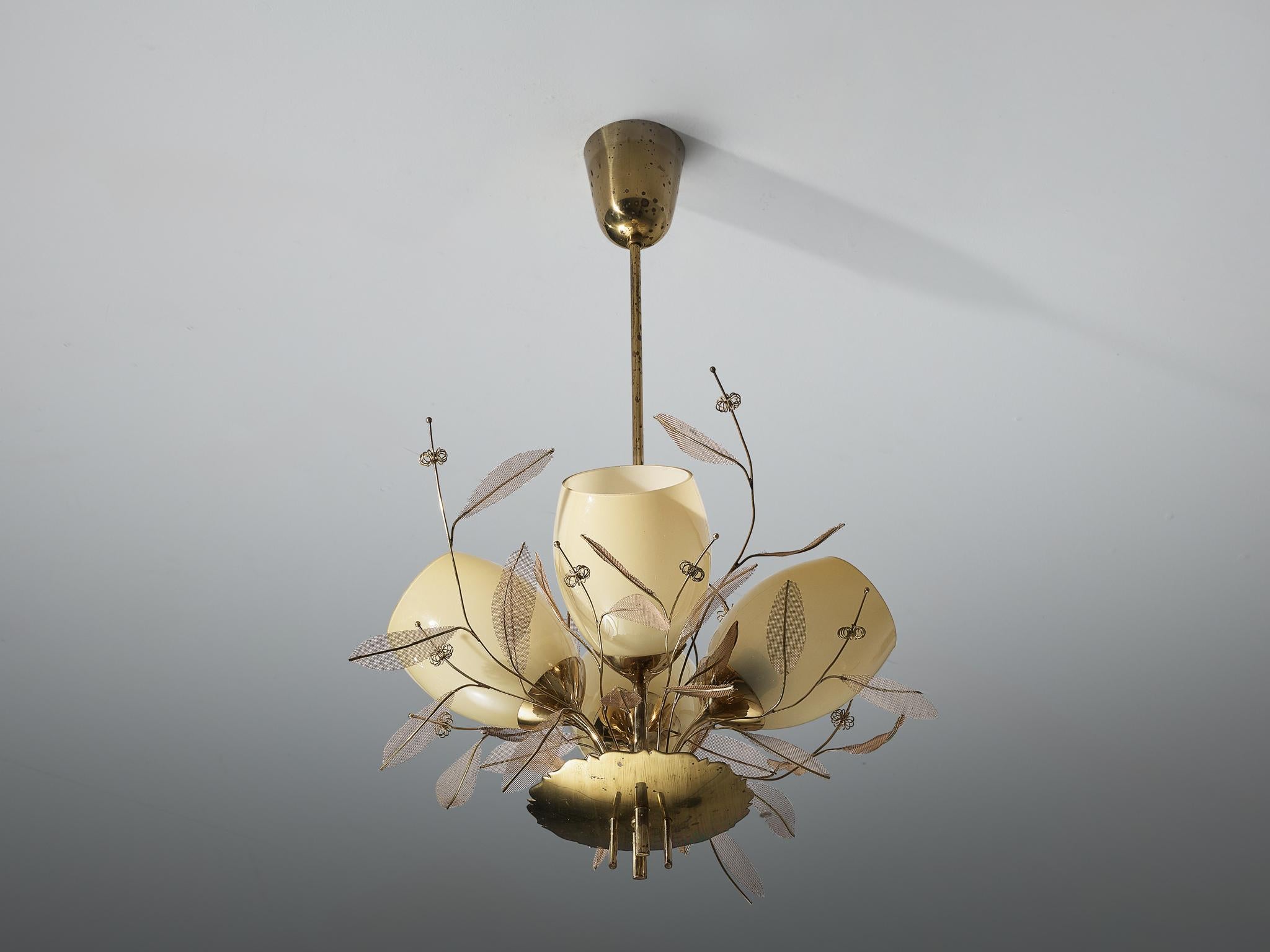 Paavo Tynell for Taito Oy 'Concerto' Chandelier in Brass and Amber Glass 5