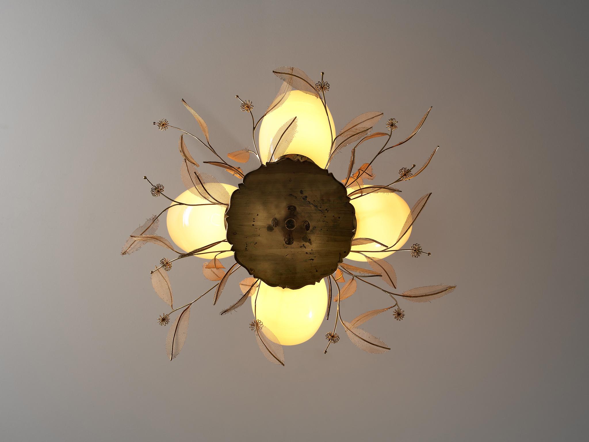 Paavo Tynell for Taito Oy 'Concerto' Chandelier in Brass and Amber Glass 1
