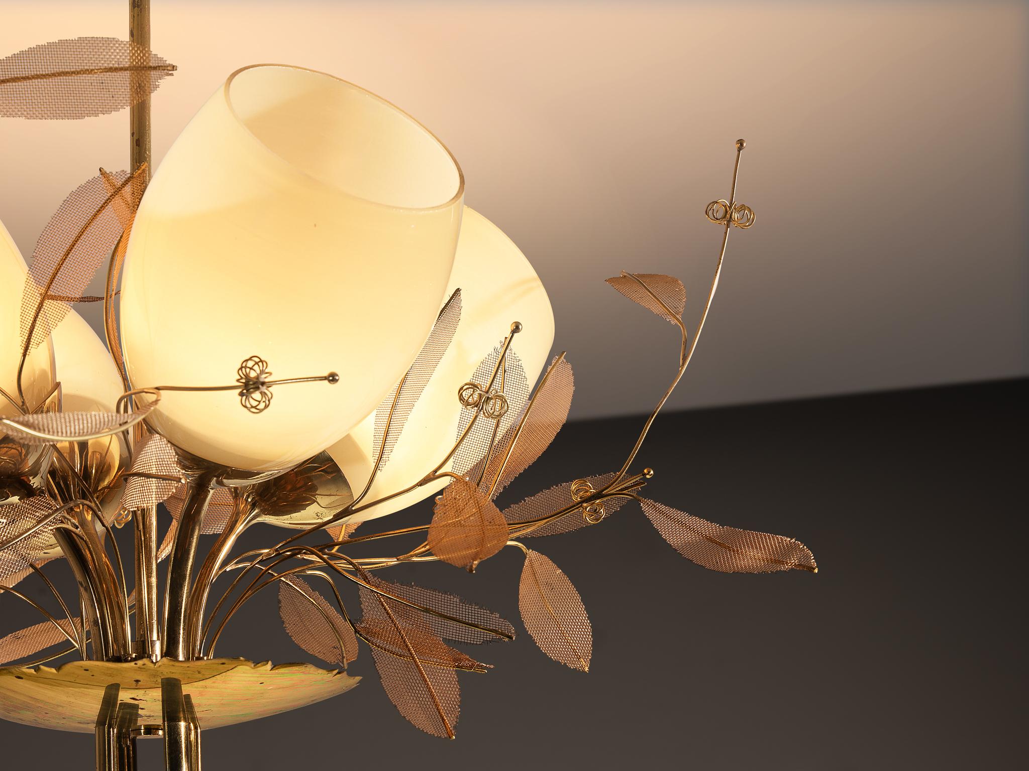 Metal Paavo Tynell for Taito Oy 'Concerto' Chandelier in Brass and Amber Glass