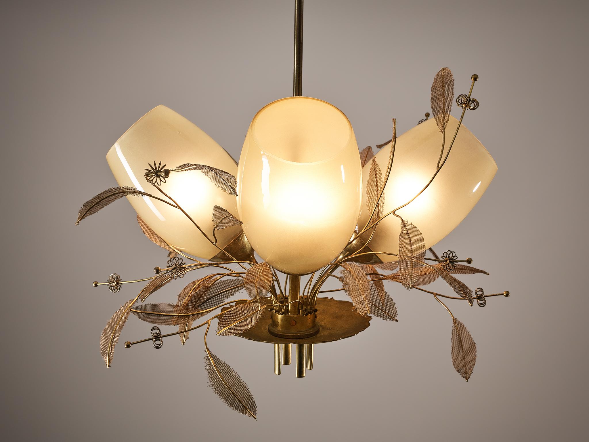Paavo Tynell for Taito Oy 'Concerto' Chandelier in Brass and Beige Glass  For Sale 3
