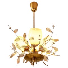 Vintage Paavo Tynell for Taito Oy 'Concerto' Chandelier in Brass and Amber Glass 