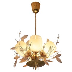 Paavo Tynell for Taito Oy 'Concerto' Chandelier in Brass and Amber Glass