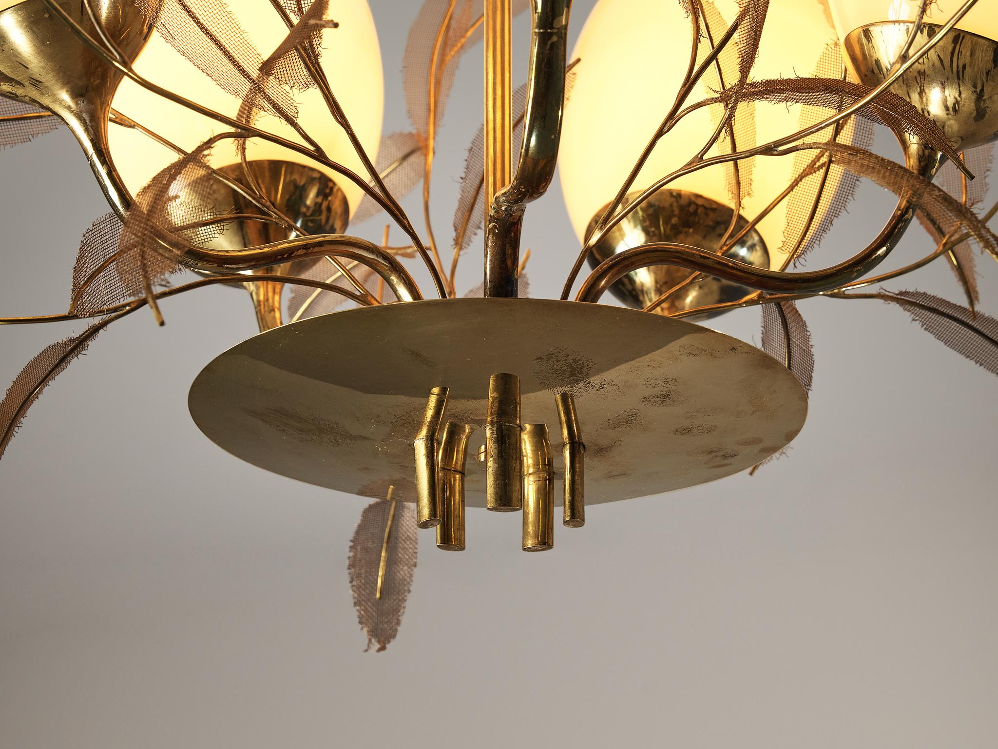 Paavo Tynell for Taito Oy 'Concerto' Chandelier in Brass and Beige Glass 2