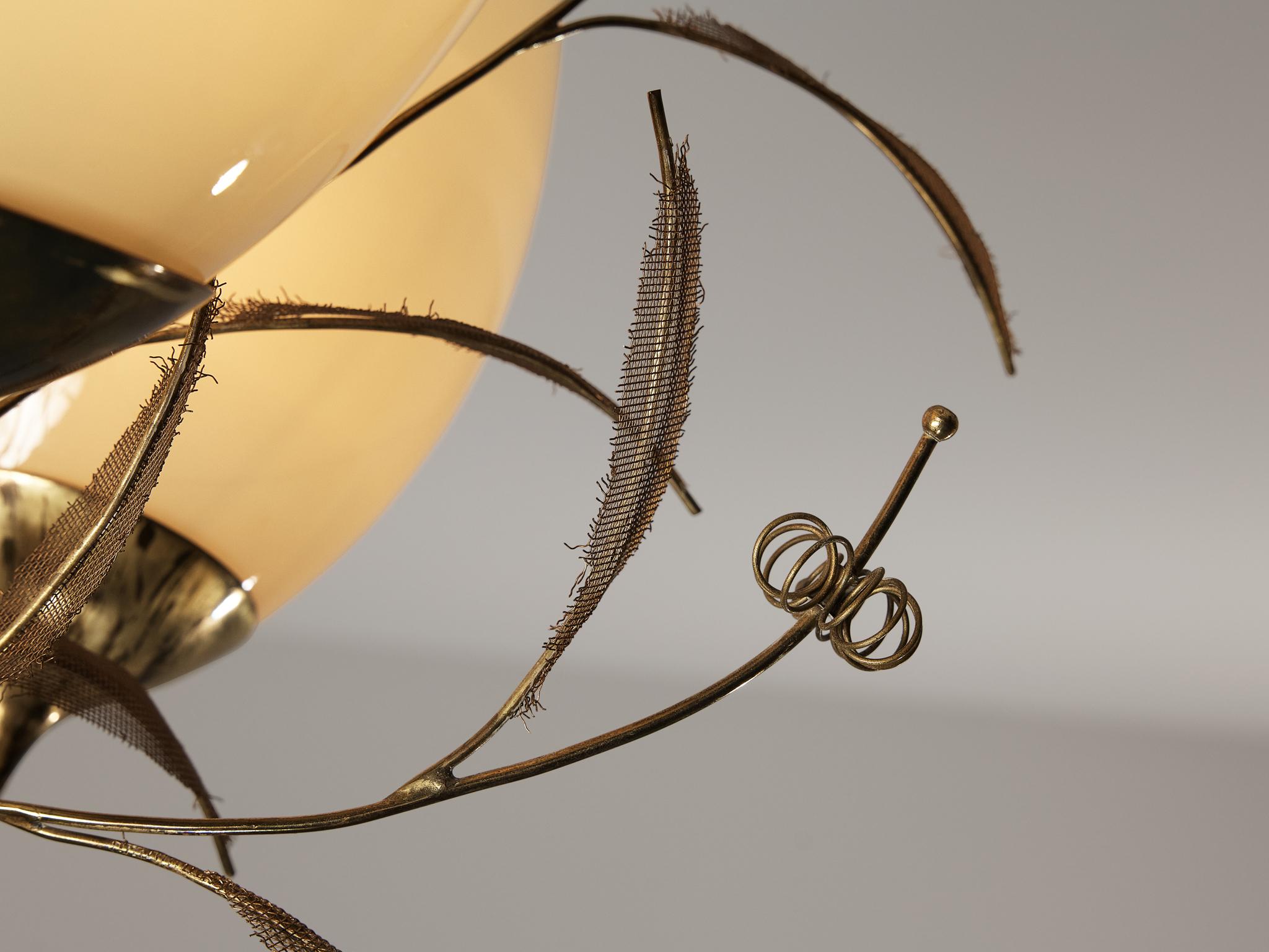 Mid-20th Century Paavo Tynell for Taito Oy 'Concerto' Chandelier in Brass and Beige Glass 