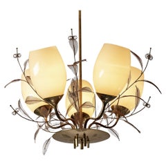 Paavo Tynell for Taito Oy 'Concerto' Chandelier in Brass and Beige Glass