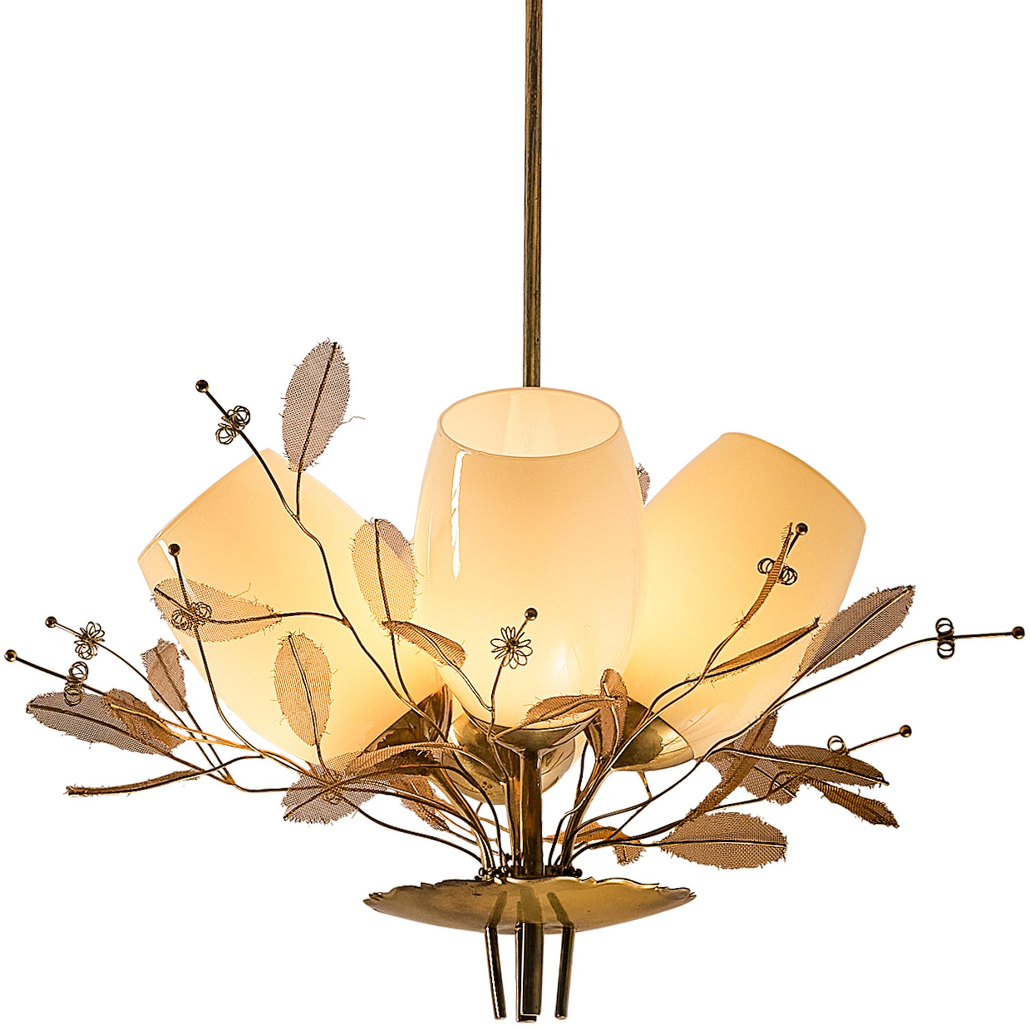Paavo Tynell for Taito Oy 'Concerto' Chandelier in Brass and Beige Glass