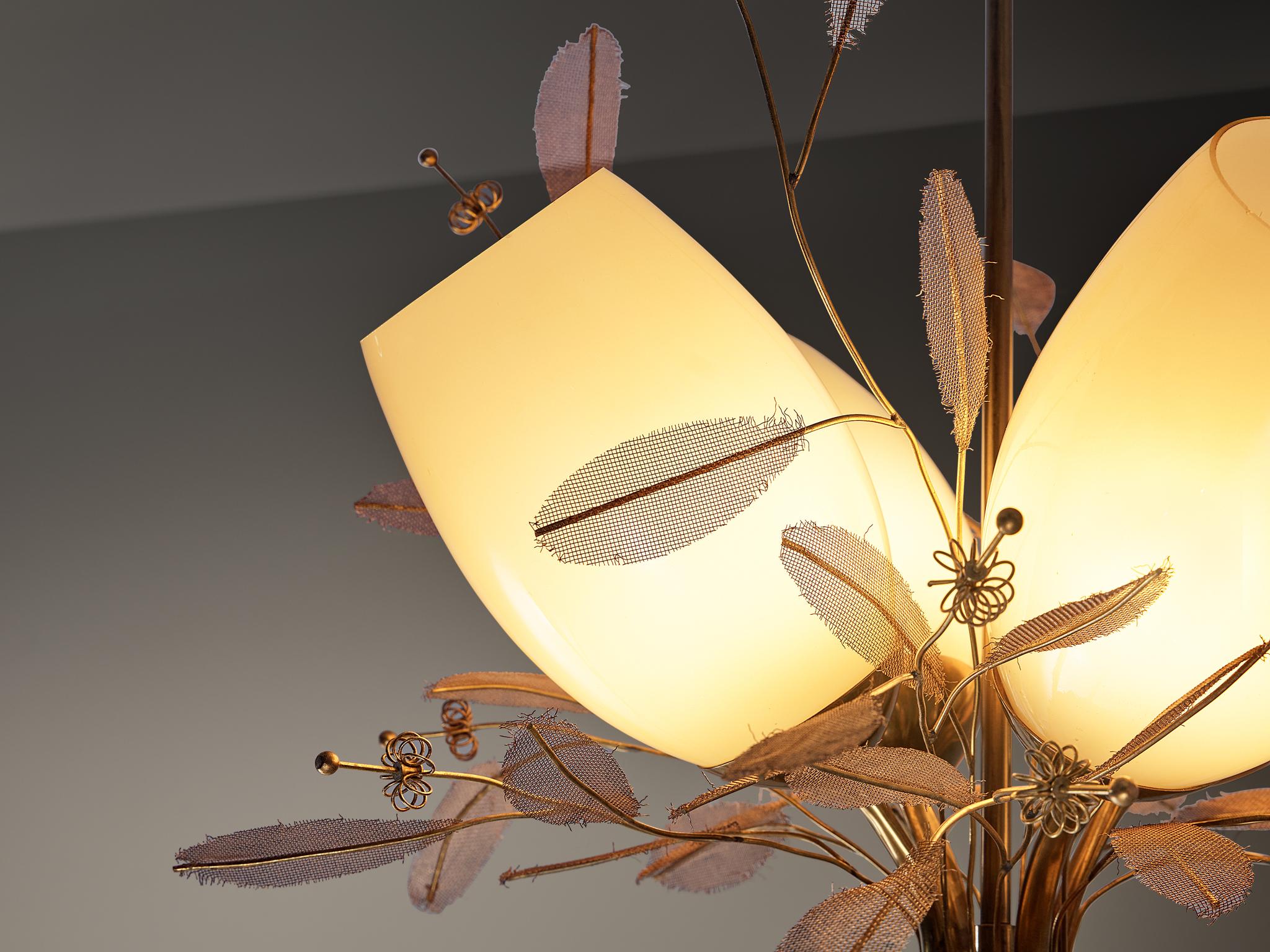 Paavo Tynell for Taito Oy 'Concerto' Chandeliers in Brass and Amber Glass For Sale 3