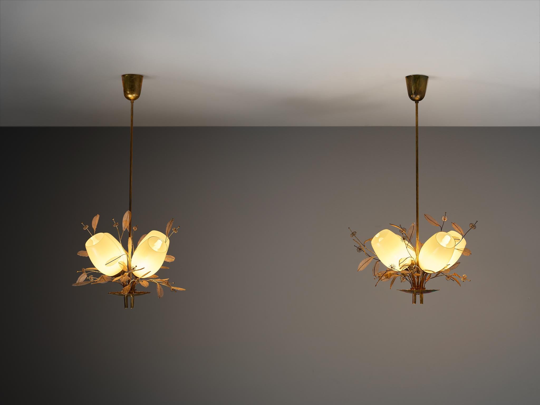 Metal Paavo Tynell for Taito Oy 'Concerto' Chandeliers in Brass and Amber Glass For Sale
