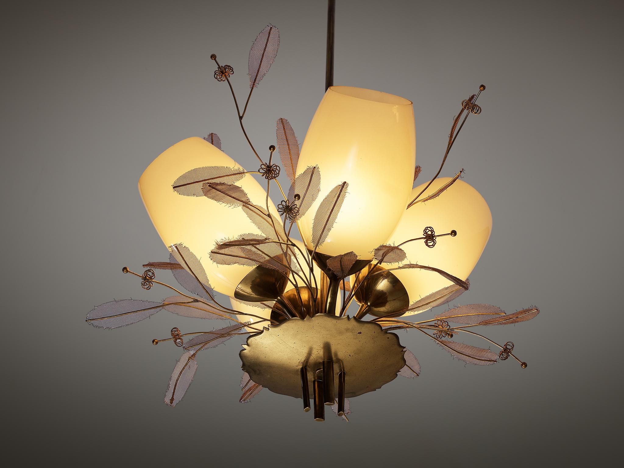 Paavo Tynell for Taito Oy 'Concerto' Chandeliers in Brass and Amber Glass For Sale 1