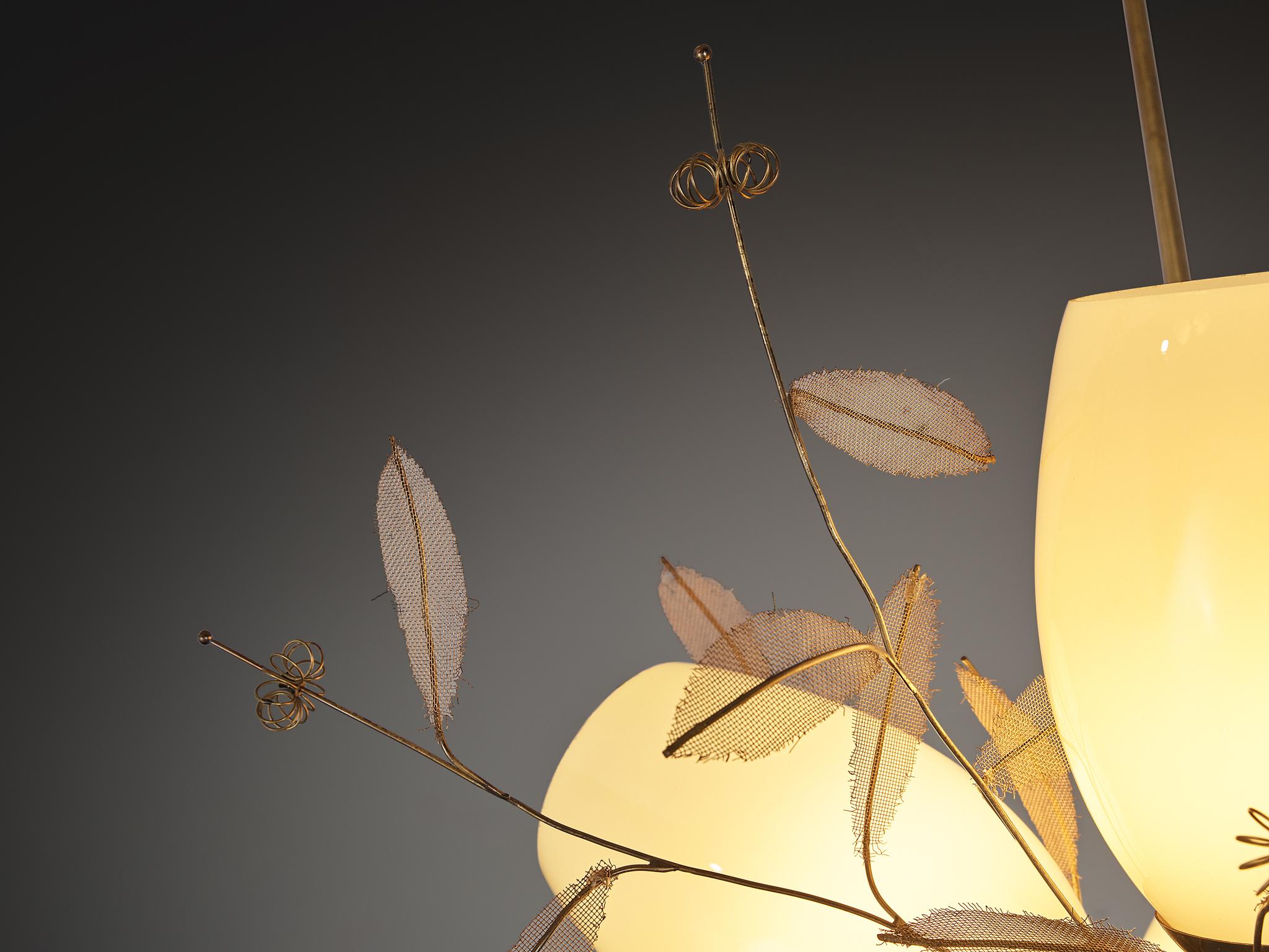 Paavo Tynell for Taito Oy 'Concerto' Chandeliers in Brass and Amber Glass For Sale 2