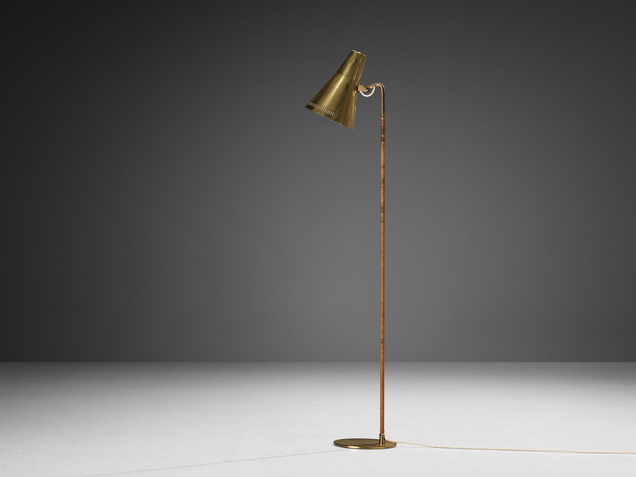 Paavo Tynell for Taito Oy Floor Lamp in Brass and Cane  3
