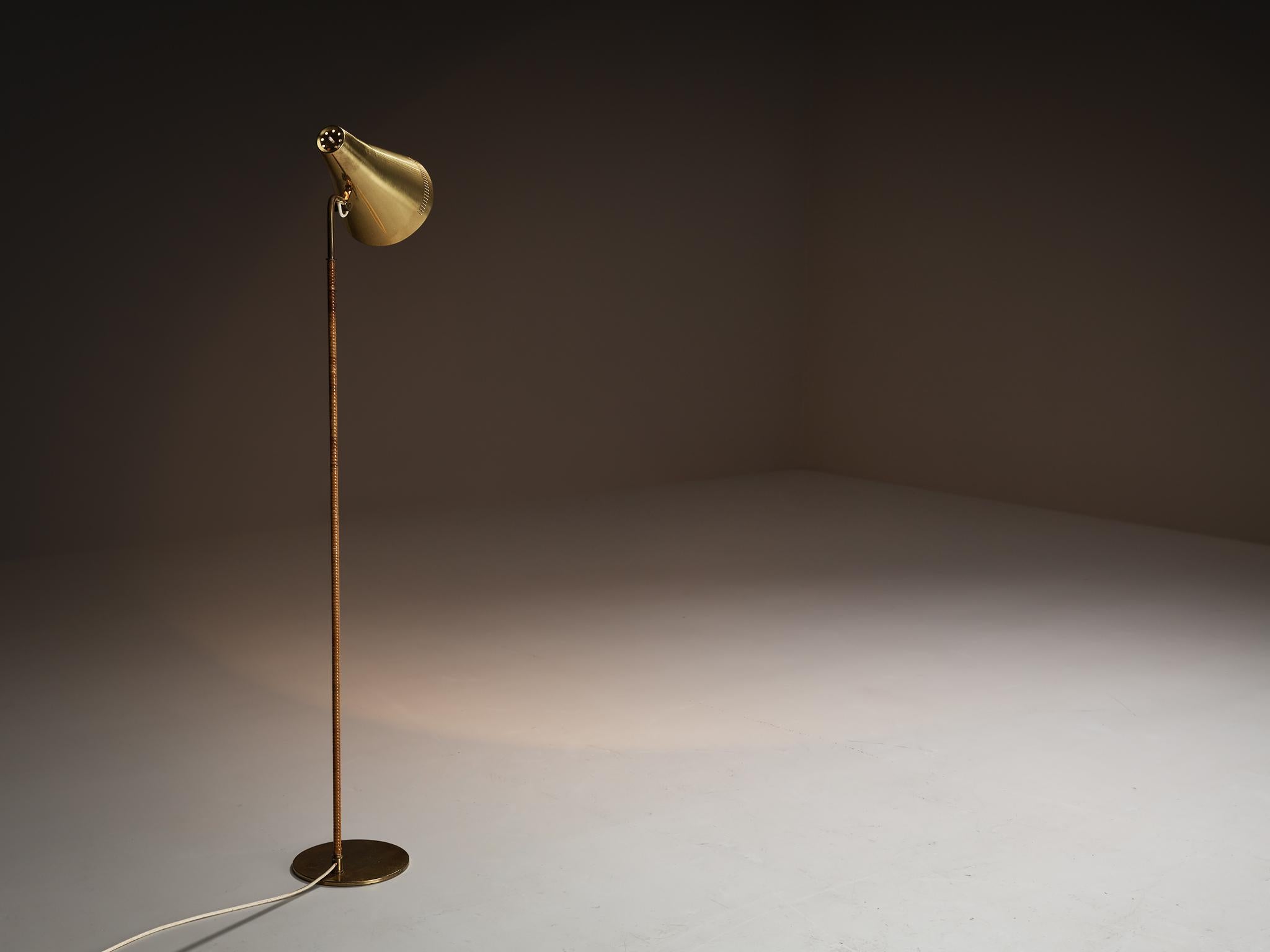 Paavo Tynell for Taito Oy Floor Lamp in Brass and Cane  1
