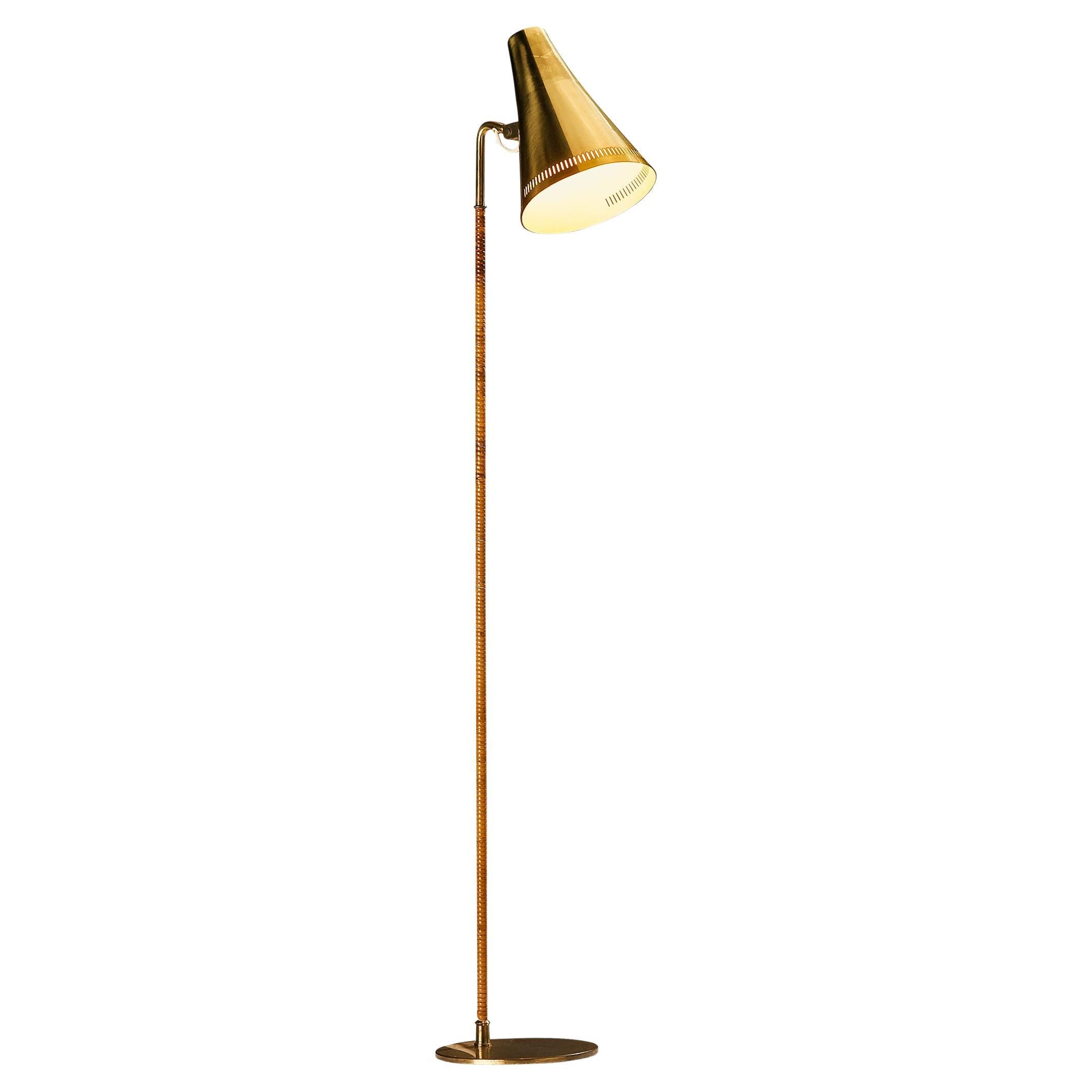 Paavo Tynell for Taito Oy Floor Lamp in Brass and Cane  For Sale