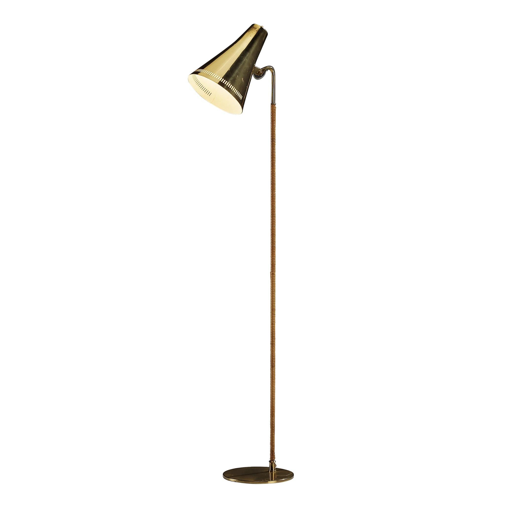 Paavo Tynell for Taito Oy Floor Lamp in Brass and Cane