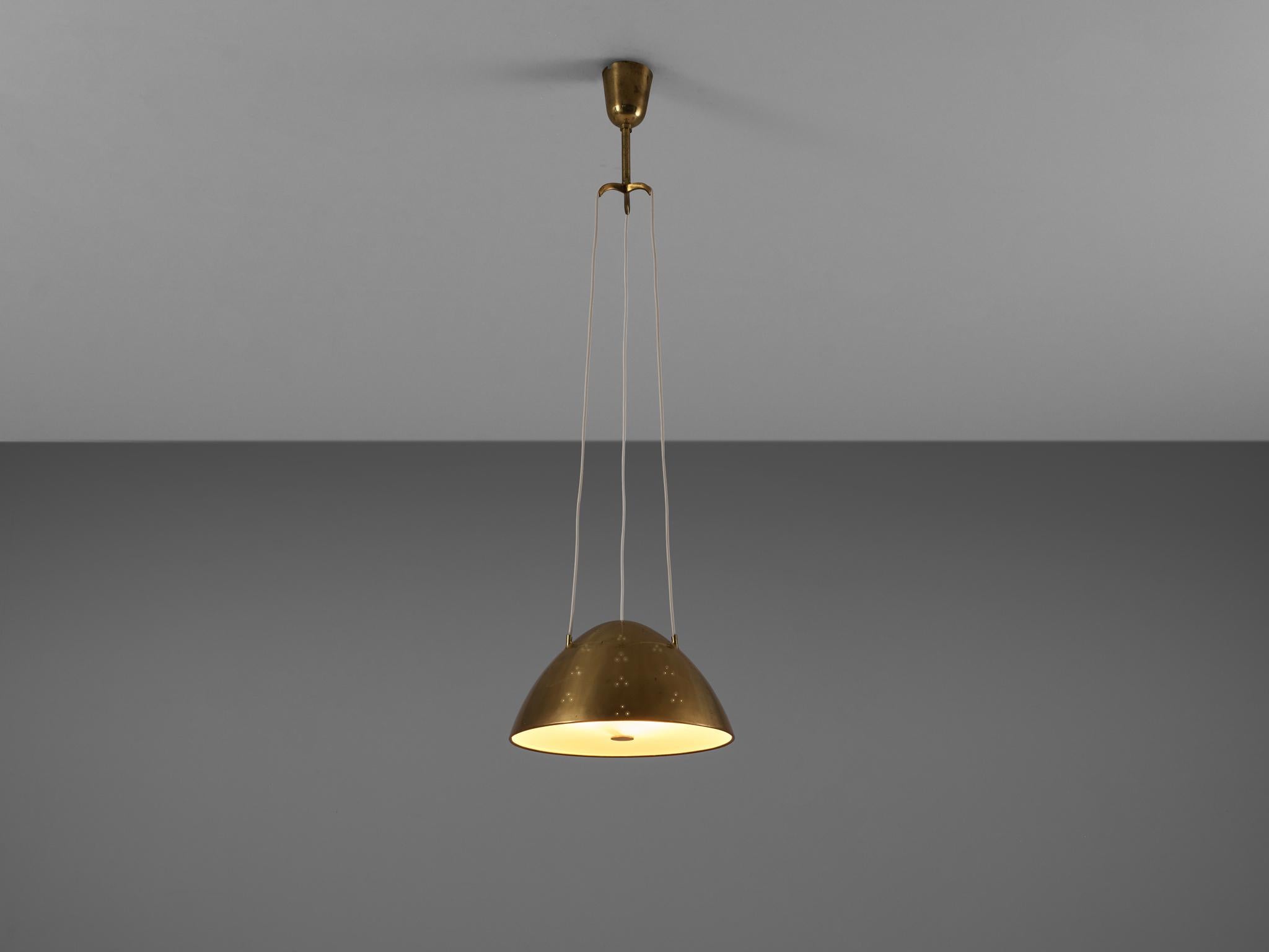 Paavo Tynell for Taito Oy, pendant lamp model 1959, brass, glass, Finland, 1950s

Dome-shaped pendant lamp by Finnish designer Paavo Tynell. The model ‘1959’ features all characteristics of Tynell’s fabulous designs. A wonderfully formed lampshade