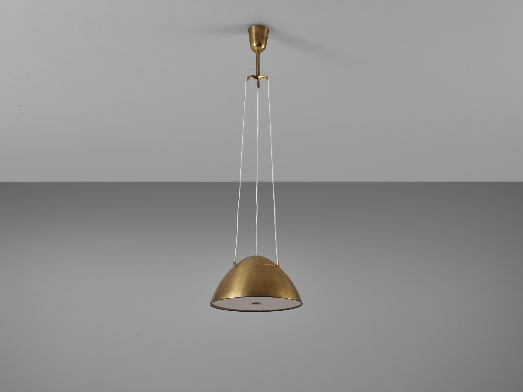 Finnish Paavo Tynell for Taito Oy Pendant Lamp Model '1959' in Brass and Glass
