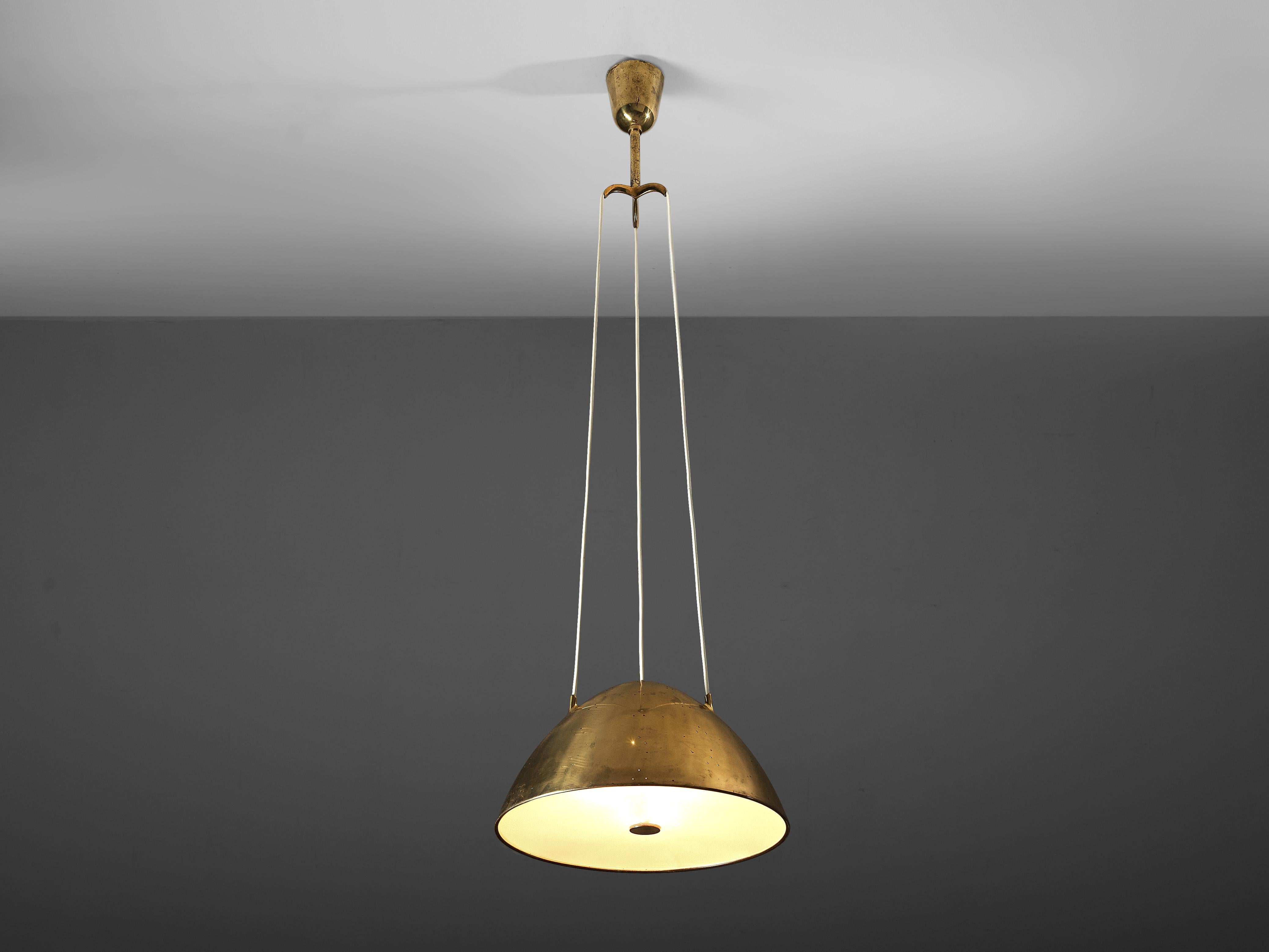 Finnish Paavo Tynell for Taito Oy Pendant Lamp Model '1959' in Brass and Glass