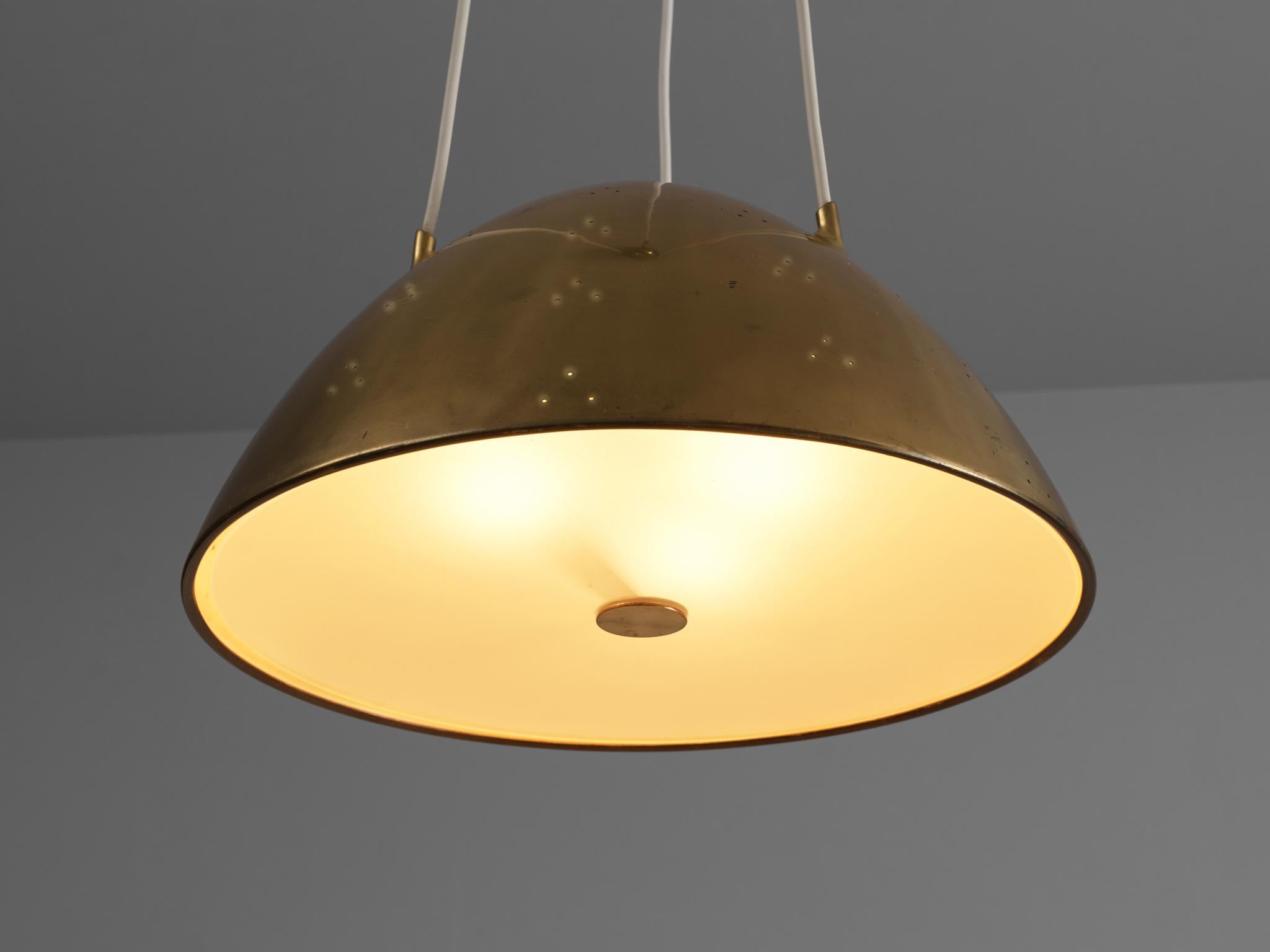 Mid-20th Century Paavo Tynell for Taito Oy Pendant Lamp Model '1959' in Brass and Glass
