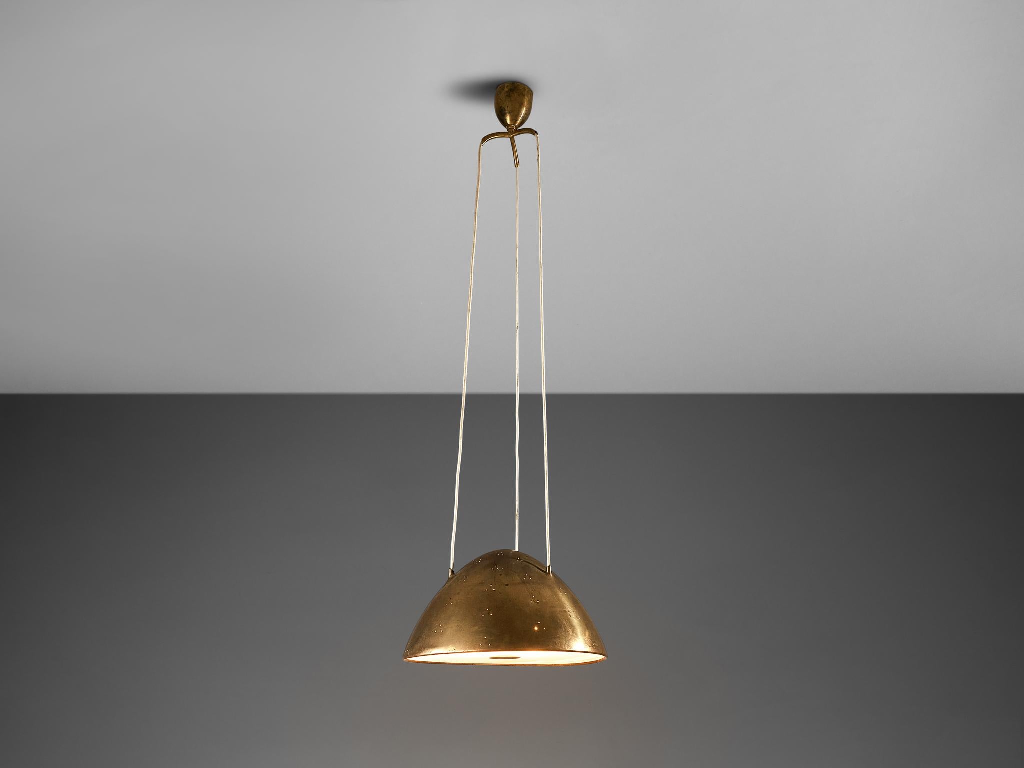 Paavo Tynell for Taito Oy, pendant lamp model 1959, brass, glass, Finland, 1950s.

Eccentric dome-shaped pendant lamp designed by Paavo Tynell, the Finnish design master of lighting. The model ‘1959’ features all characteristics of Tynell’s