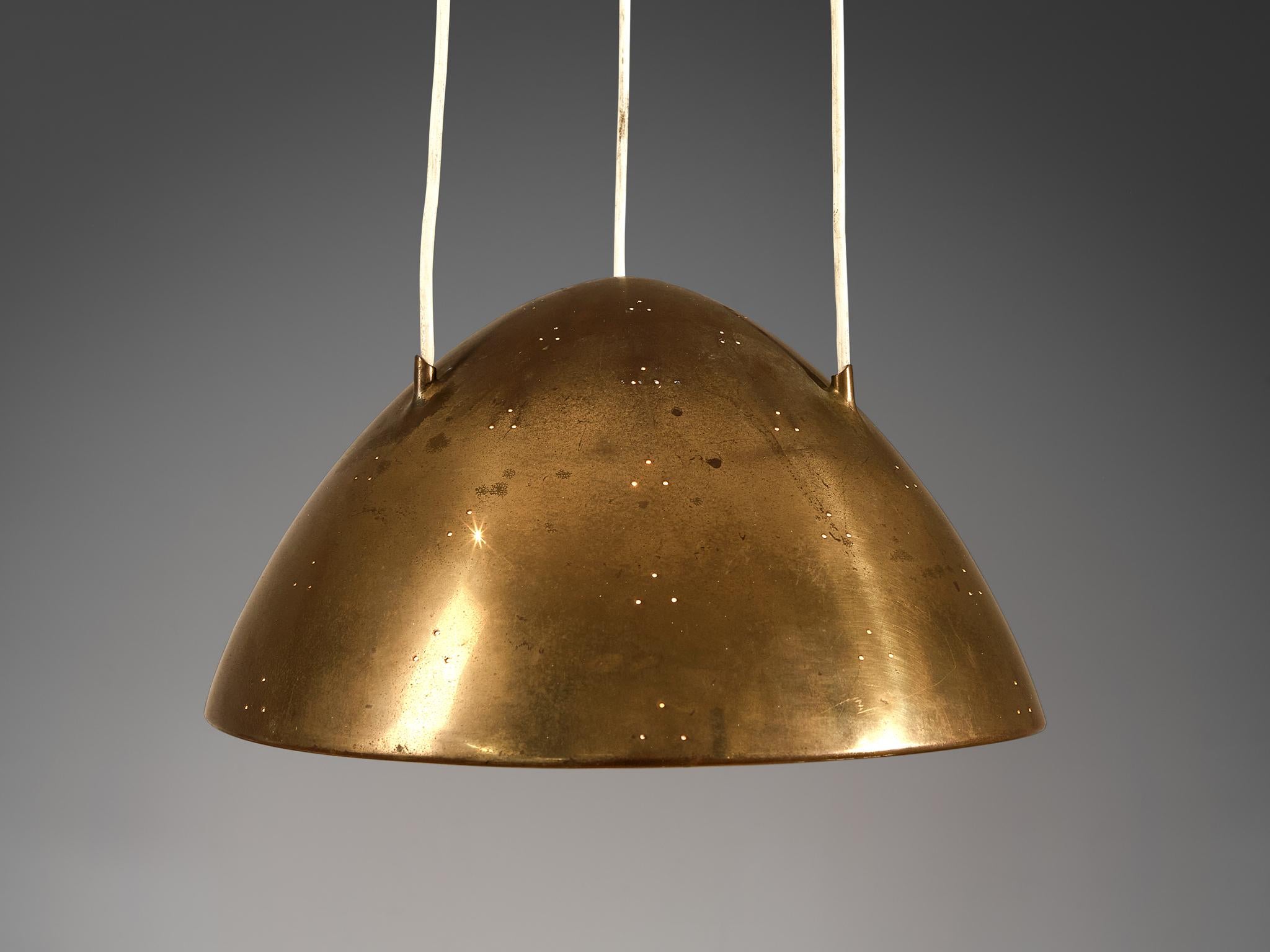Finnish Paavo Tynell for Taito Pendant Lamp Model '1959' in Brass and Glass