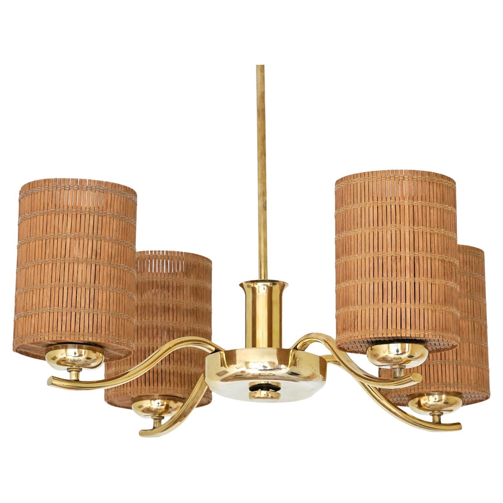 Paavo Tynell Four Arm Brass Chandelier, Model 1444, Taito OY, Finland, 1930s
