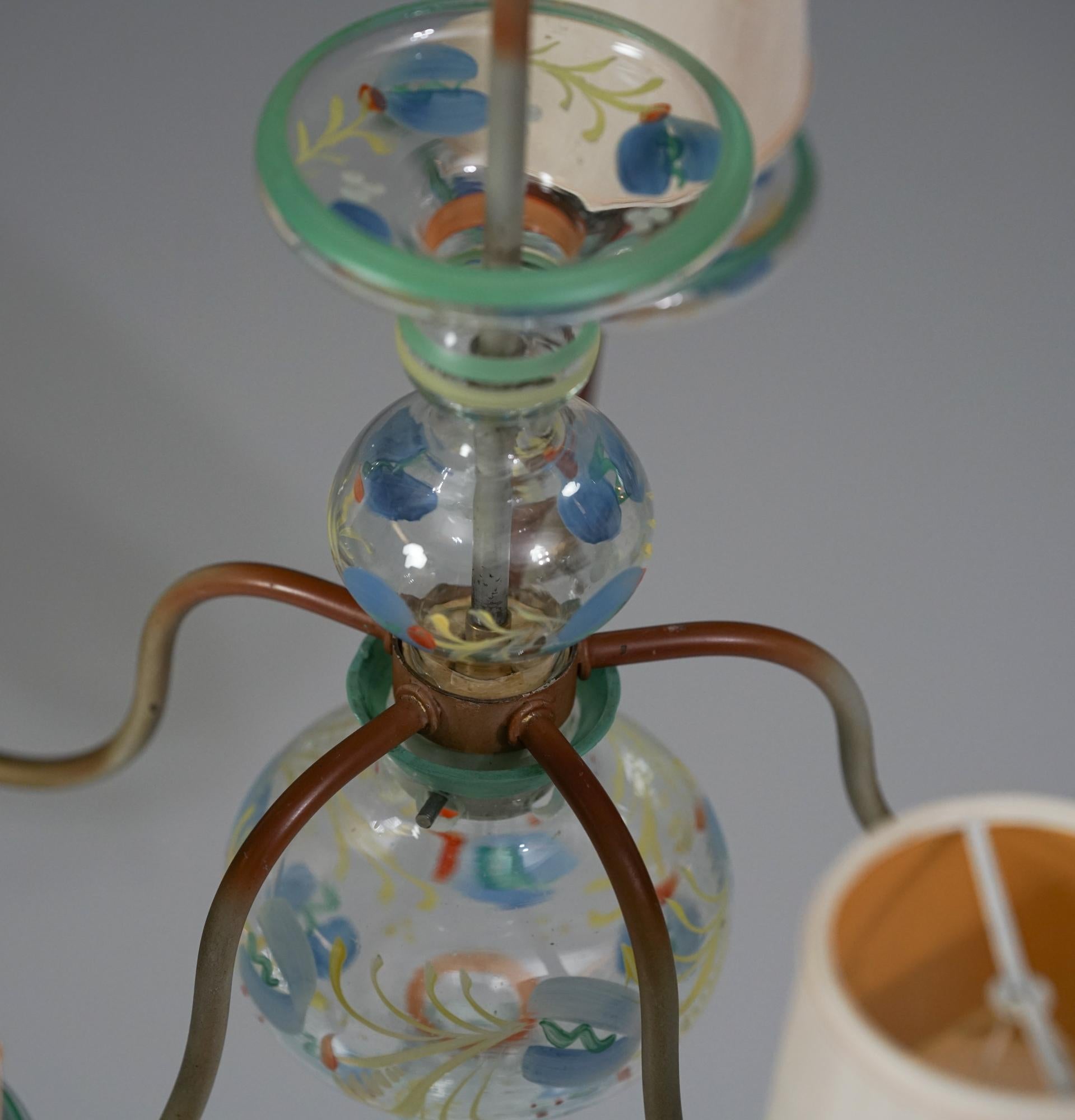 Scandinavian Modern Paavo Tynell Glass Chandelier, Taito Oy, 1930/1940s For Sale