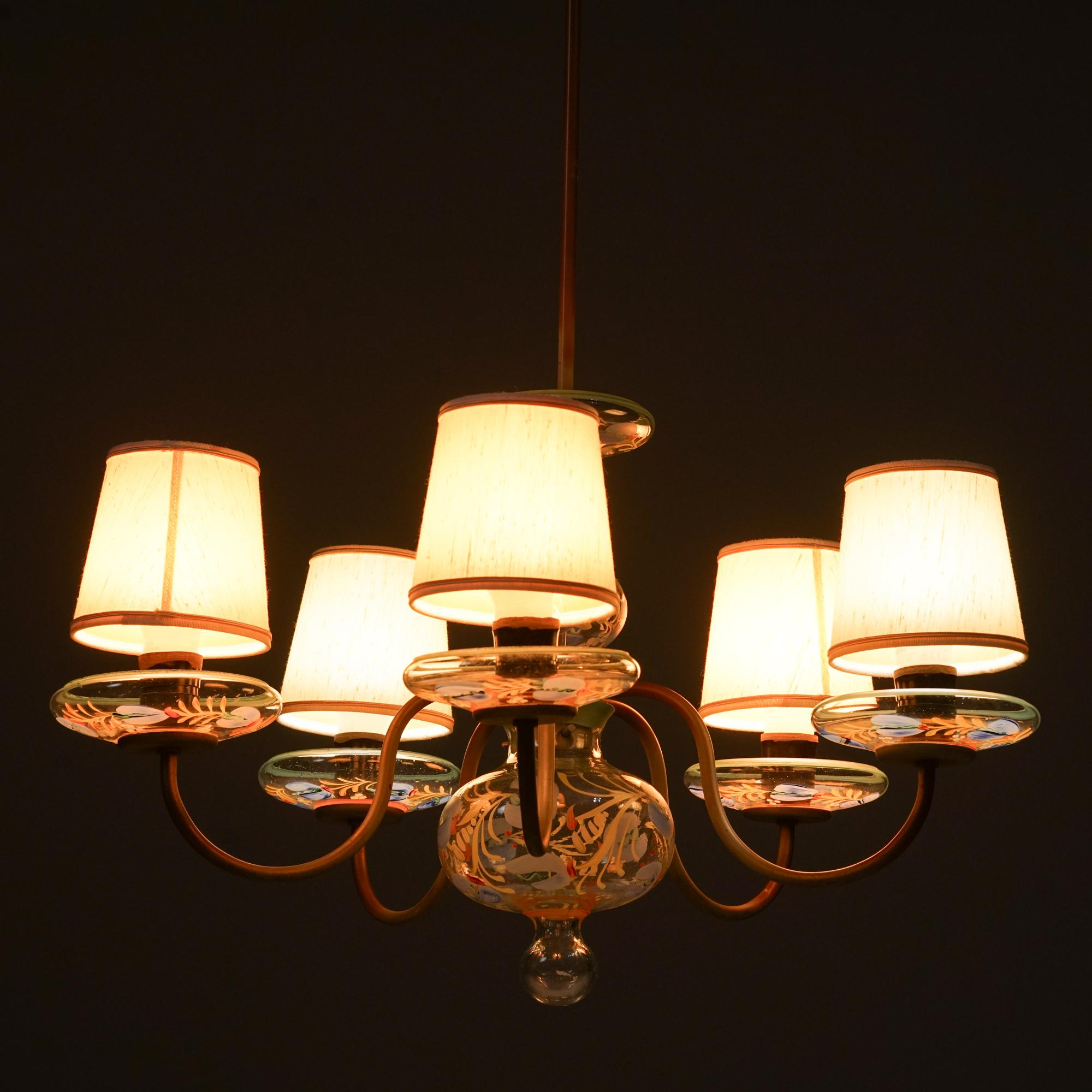 Metal Paavo Tynell Glass Chandelier, Taito Oy, 1930/1940s For Sale
