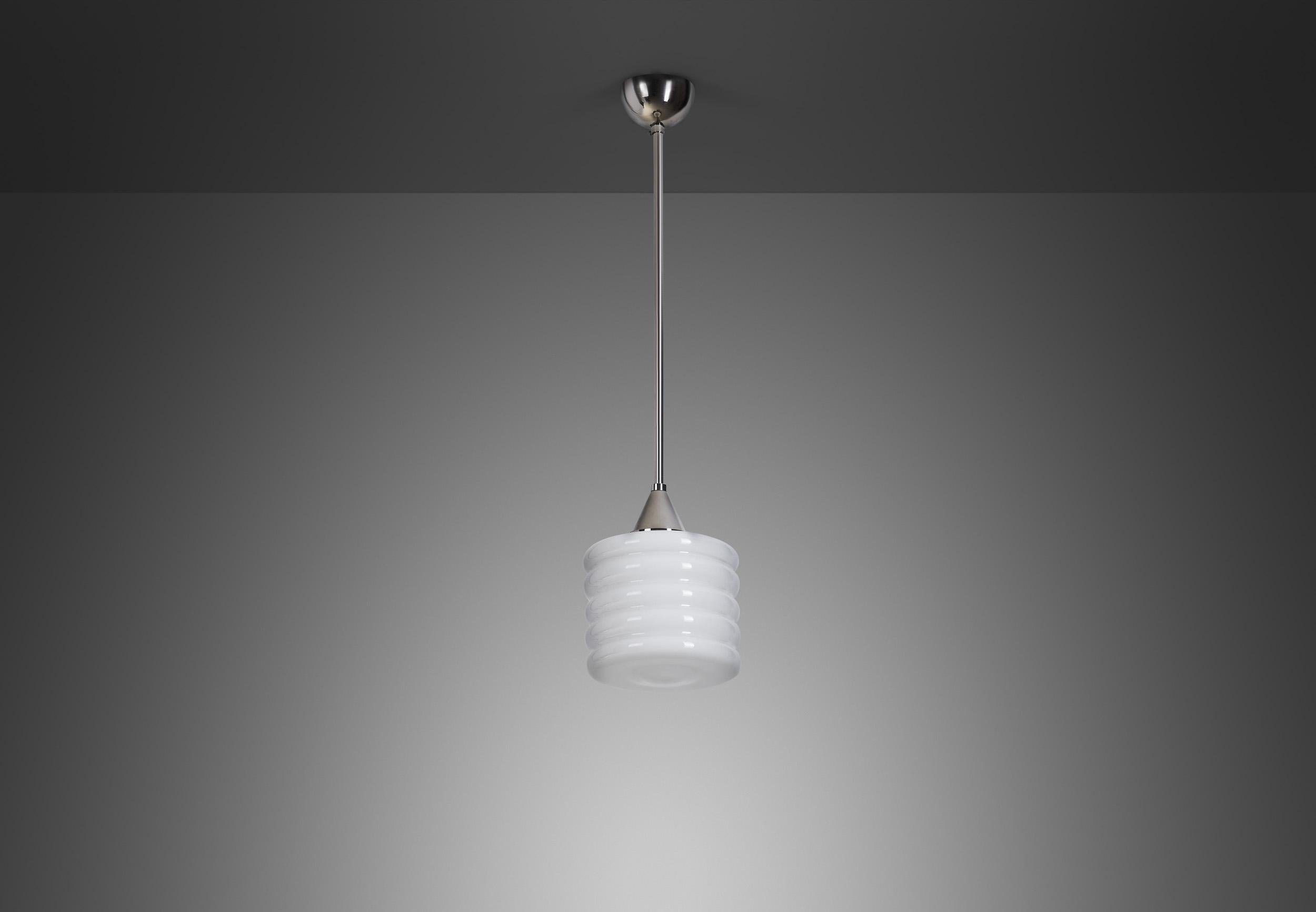 Metal Paavo Tynell Glass Pendant Light Manufactured by Taito Oy, Finland 1930s For Sale