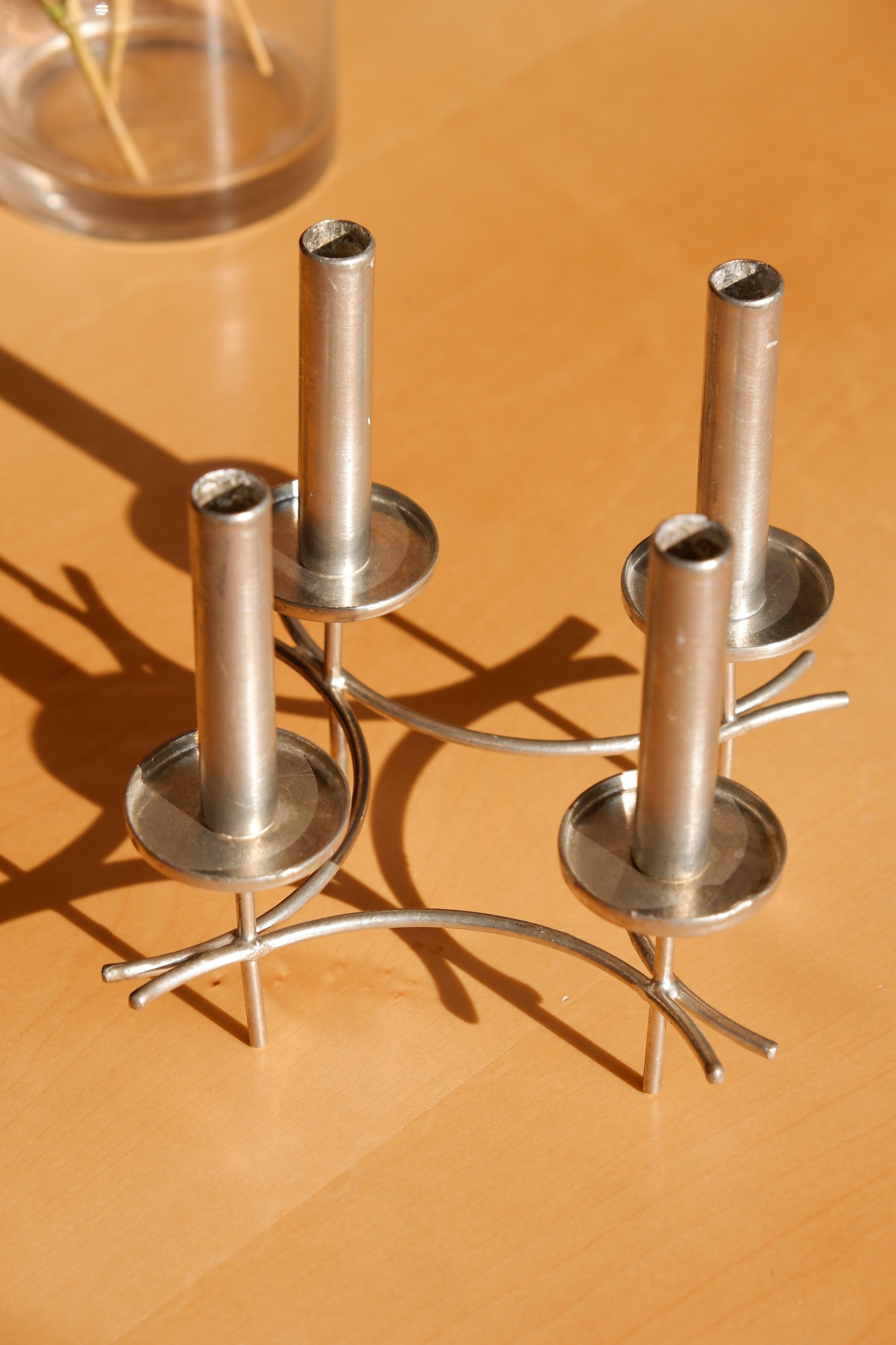 Paavo Tynell Hand Made Candelabra circa 1960, Nickel Brass, Finland For Sale 4