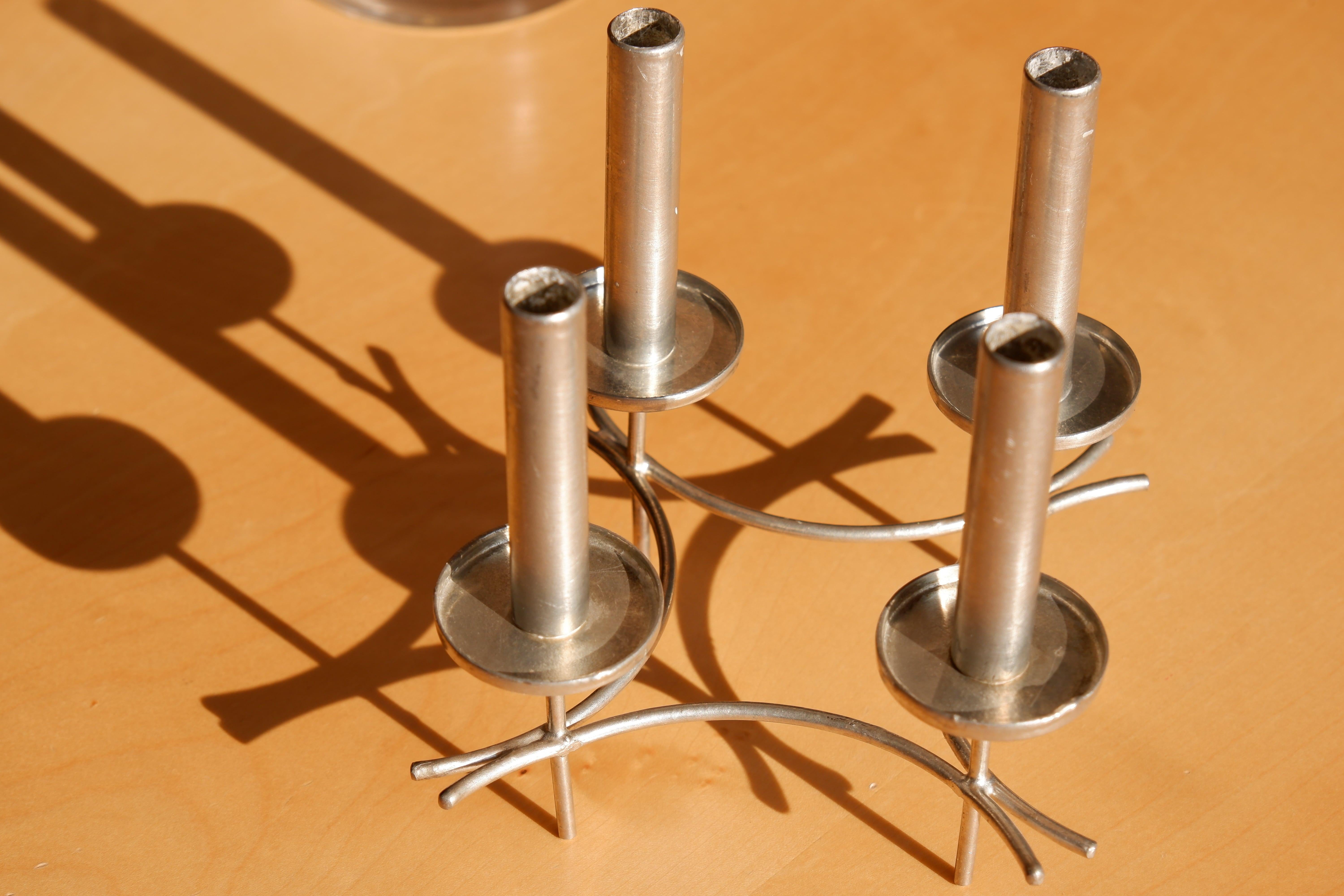 Paavo Tynell Hand Made Candelabra circa 1960, Nickel Brass, Finland For Sale 6