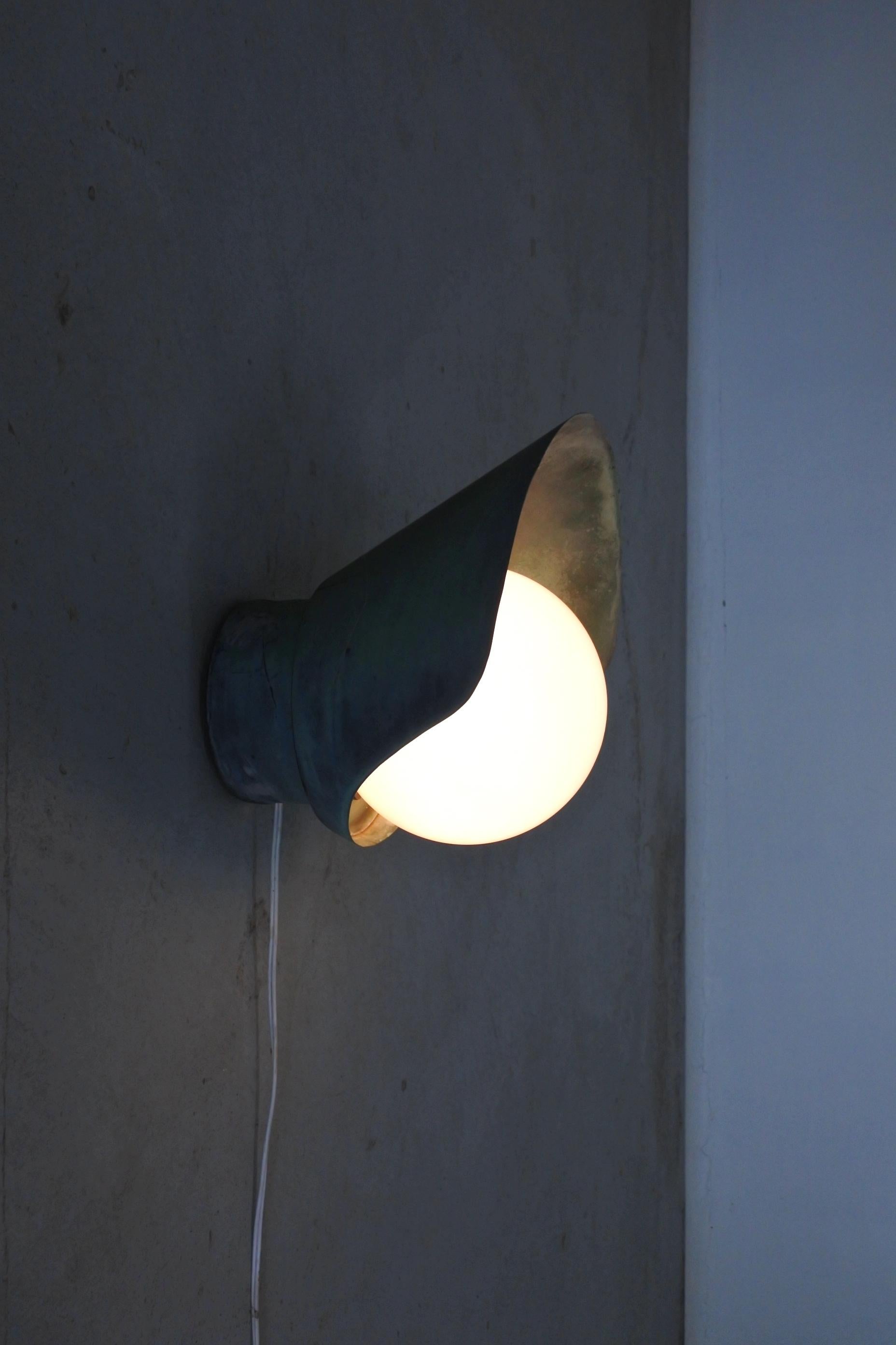 Paavo Tynell & Idman, Copper and Opaline Glass Wall Lamp, Finland, 1950s 5
